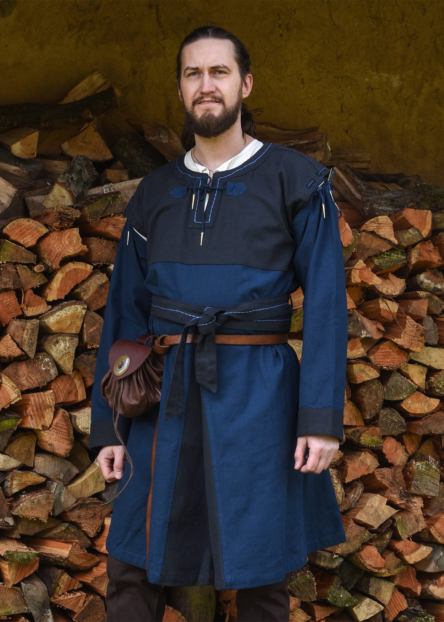 Imagen única de: Túnica Medieval Doblada Con Mangas Desmontables, Azul/azul Oscuro
