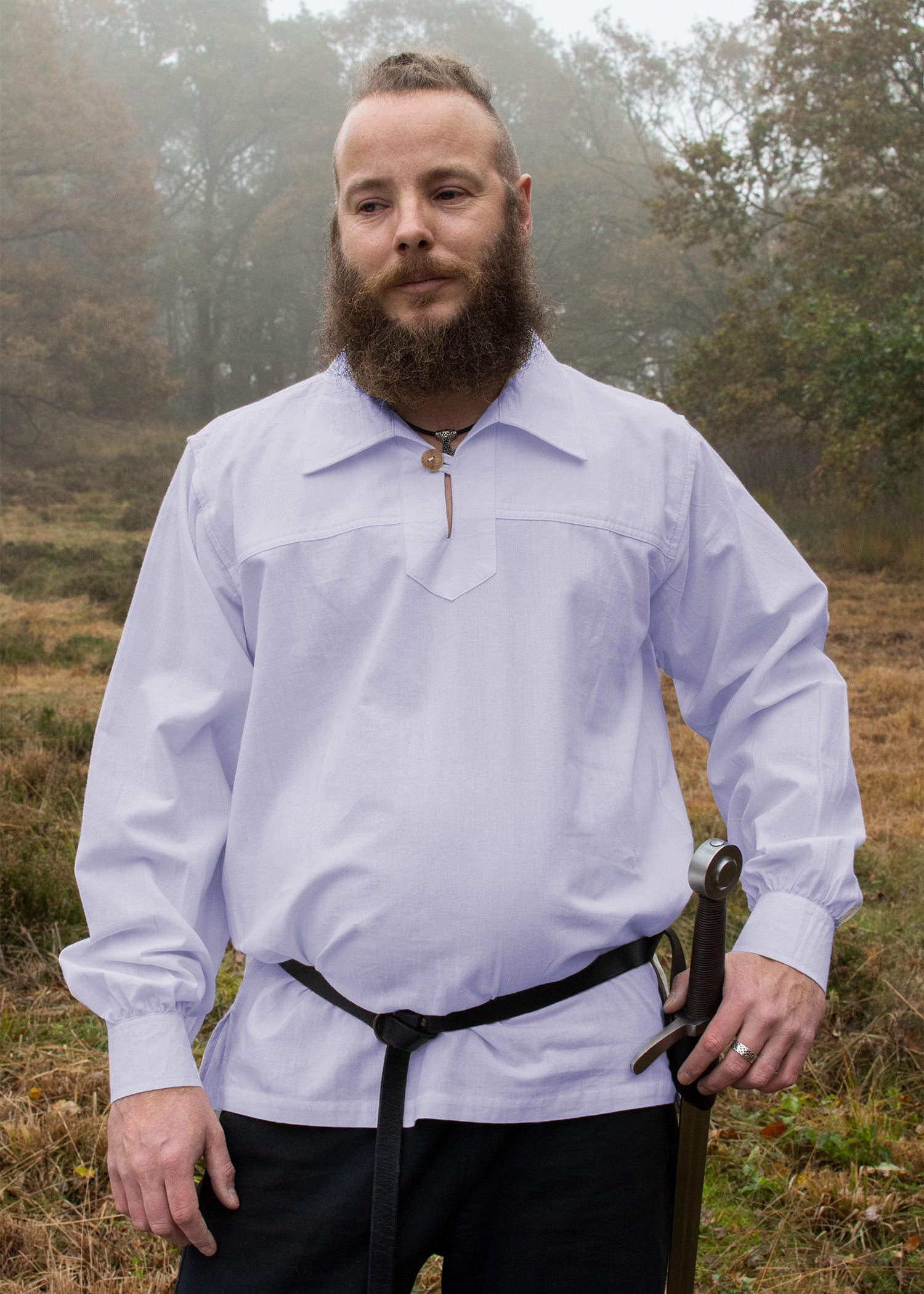 Imagen única de: Camisa De Caballero Medieval Götz, Blanca (Color Azul)