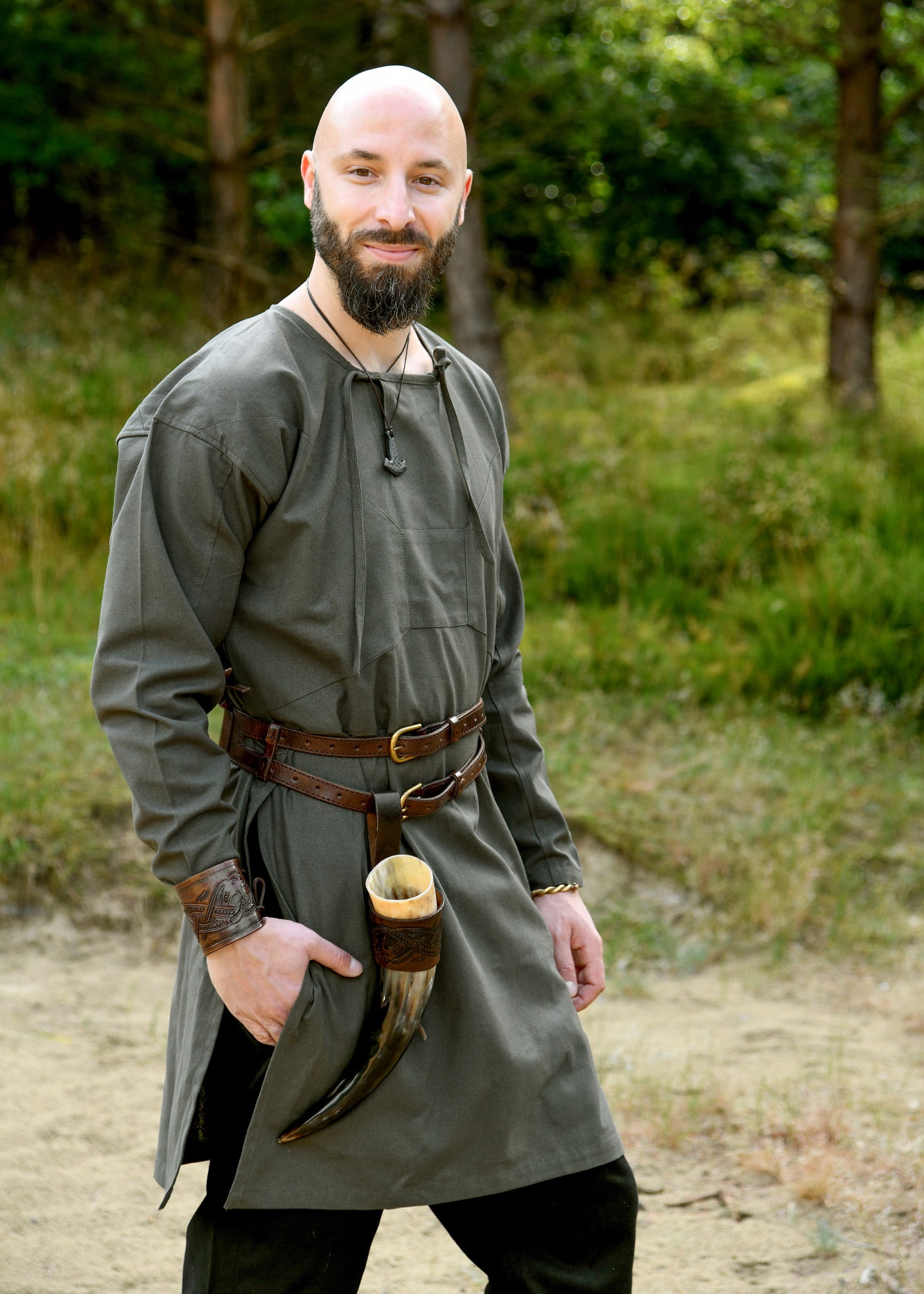 Imagen única de: Túnica Vikinga, Reconstrucción De Viborg, Verde Oliva