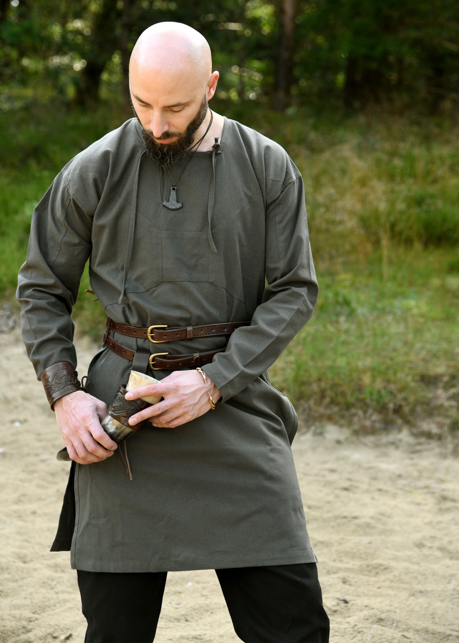 Imagen única de: Túnica Vikinga, Reconstrucción De Viborg, Verde Oliva