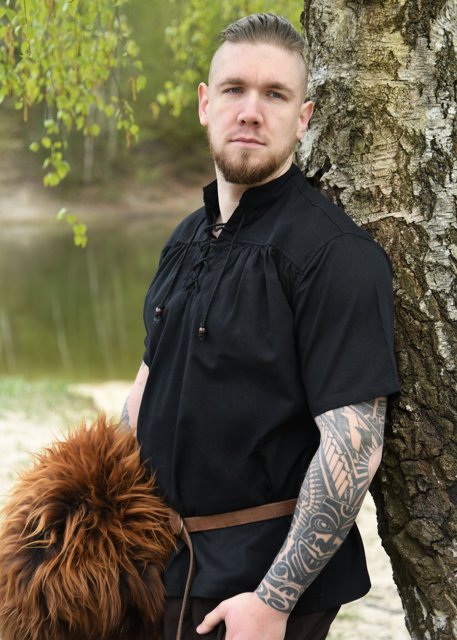 Imagen única de: Camisa Medieval, Manga Corta, Negra.