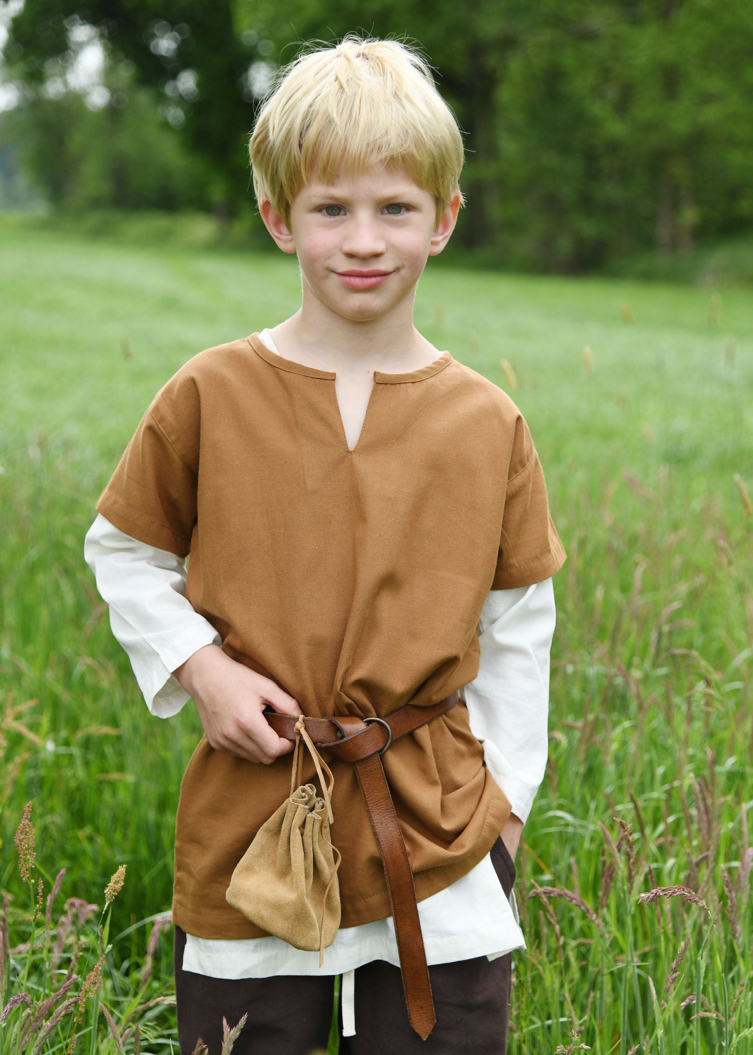 Imagen única de: Túnica Medieval Infantil Linus, Manga Corta, Beige Marrón