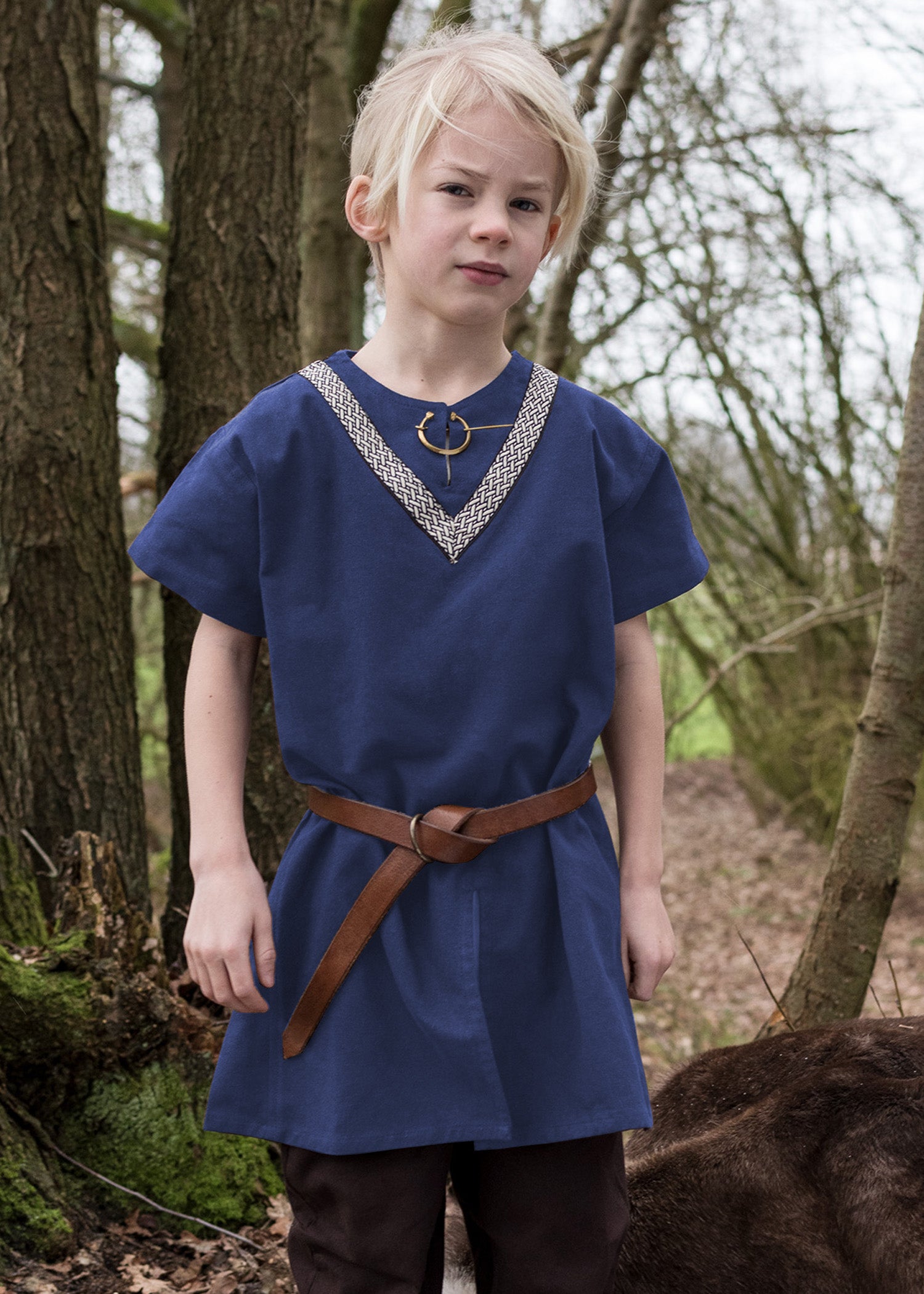 Imagen única de: Túnica Medieval Infantil Ailrik Con Borde, Manga Corta, Azul