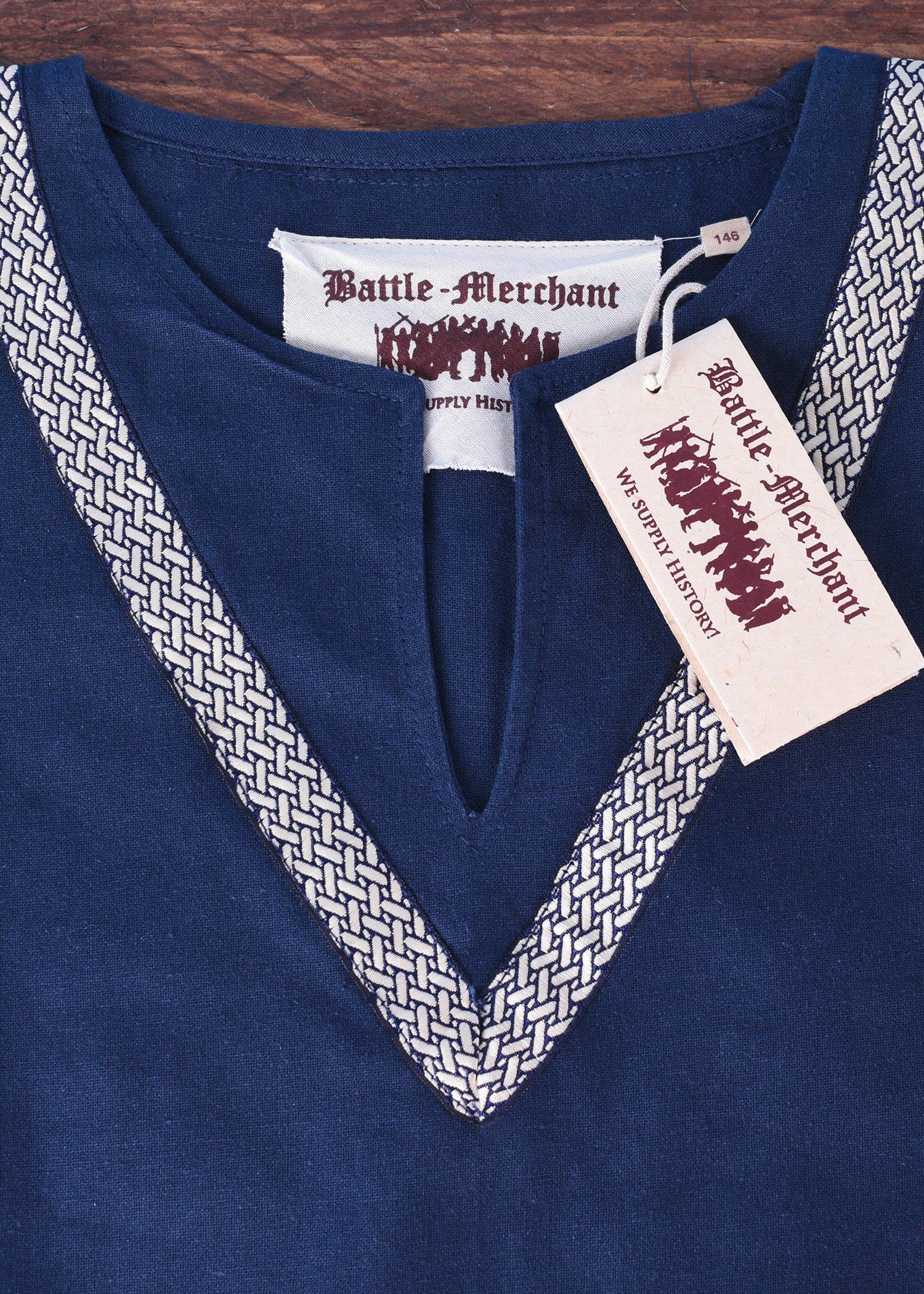 Imagen única de: Túnica Medieval Infantil Ailrik Con Borde, Manga Corta, Azul