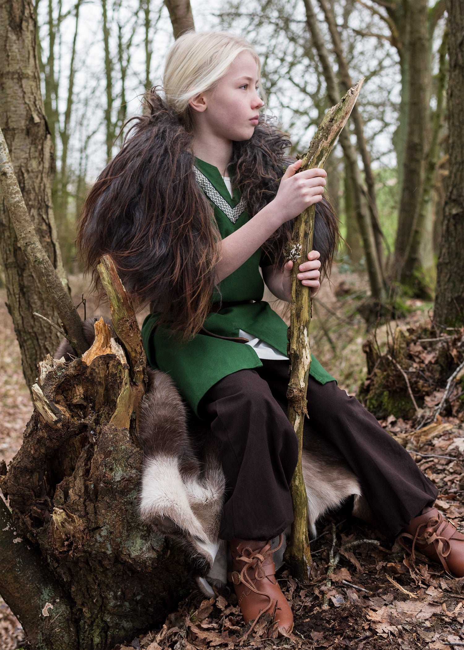 Imagen única de: Túnica Medieval Infantil Ailrik Con Borde, Manga Corta, Verde