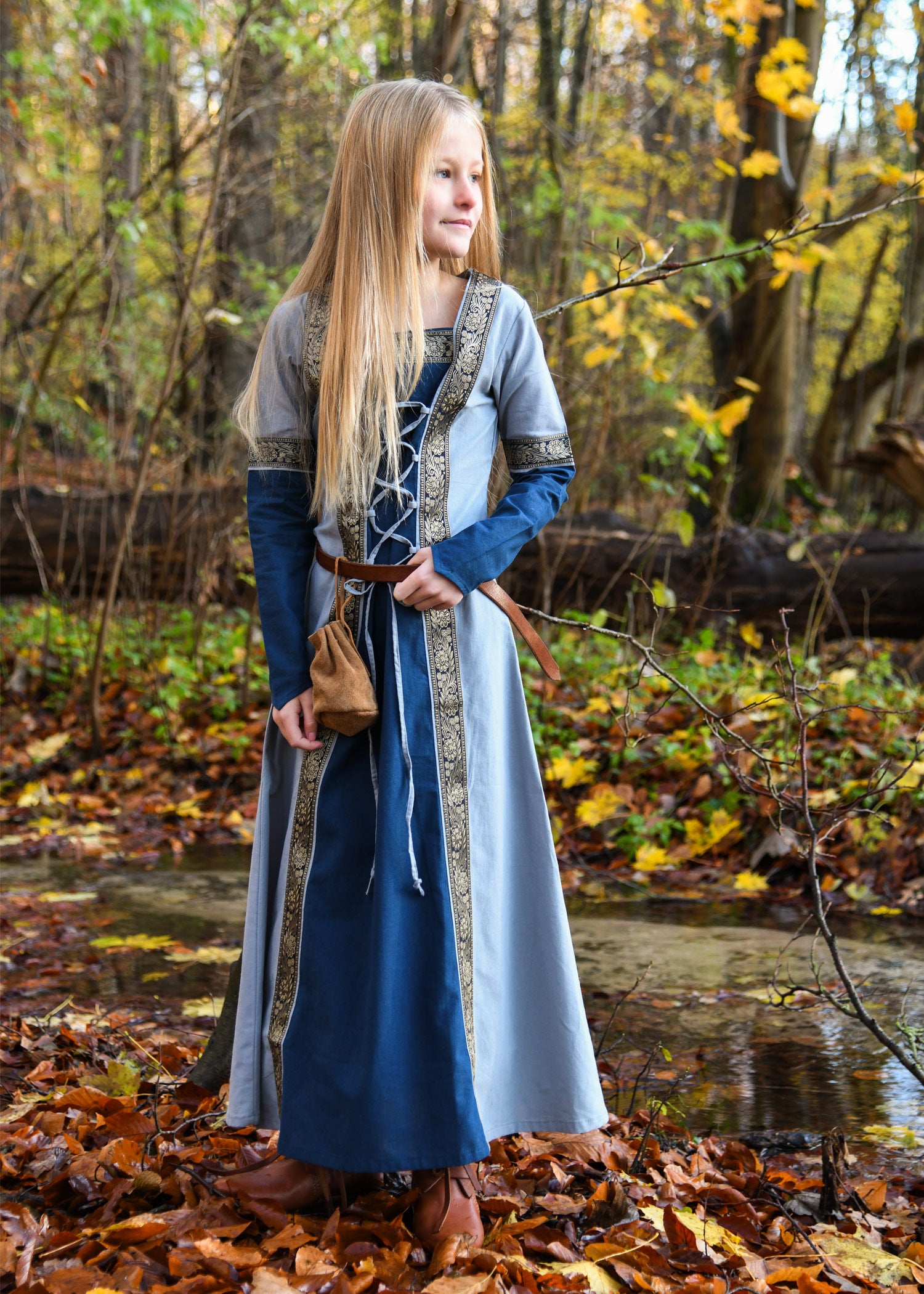 Imagen única de: Vestido Medieval Infantil Eleanor, Manga Larga, Azul