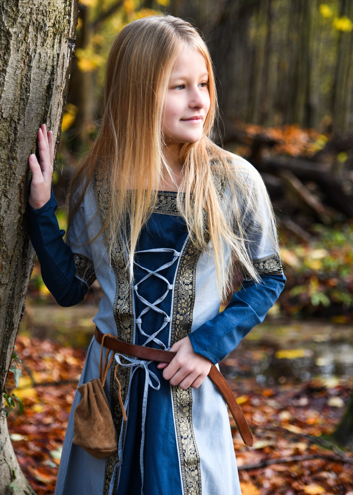 Imagen única de: Vestido Medieval Infantil Eleanor, Manga Larga, Azul
