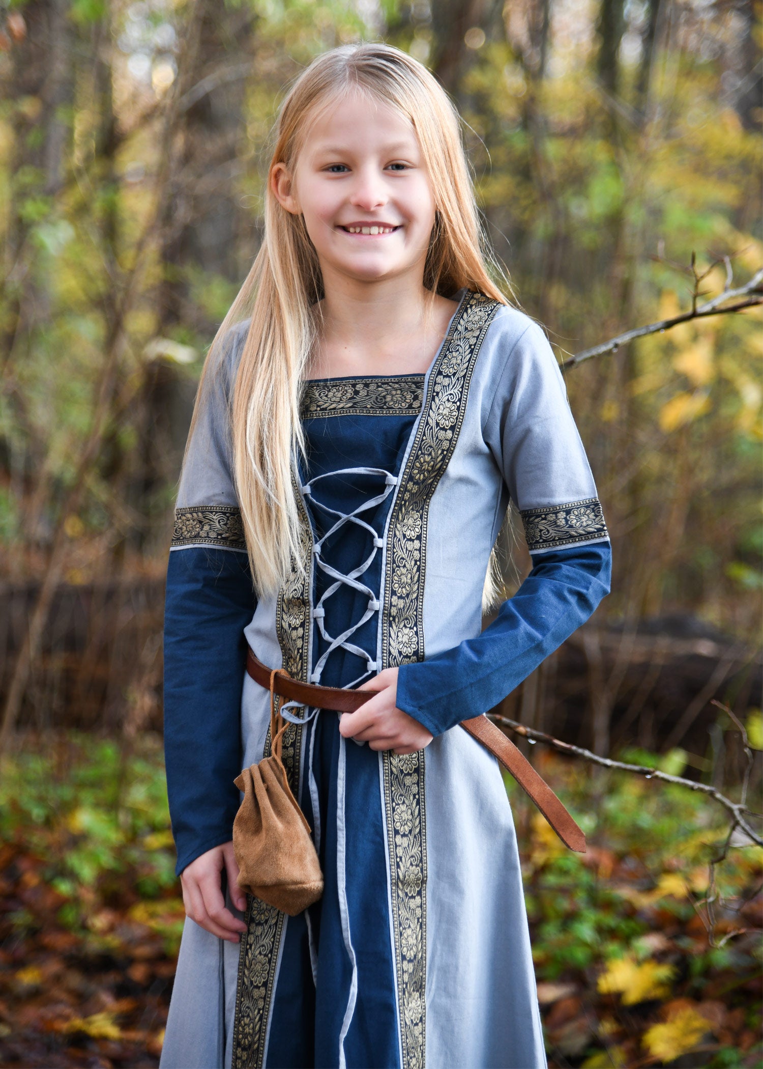 Imagen única de: Vestido Medieval Infantil Eleanor, Manga Larga, Azul