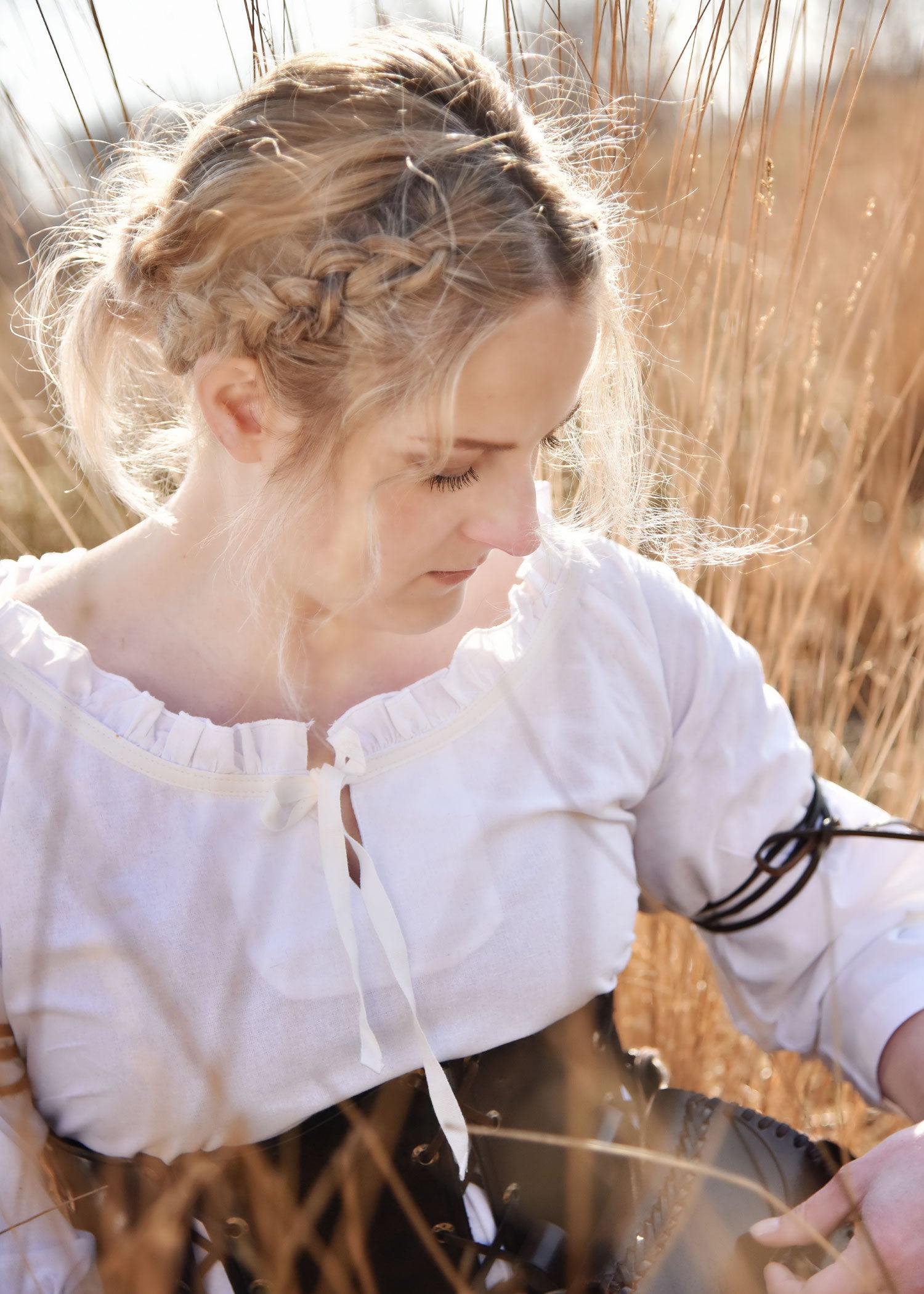 Imagen única de: Blusa Medieval Birga Con Mangas 3/4, Blanco