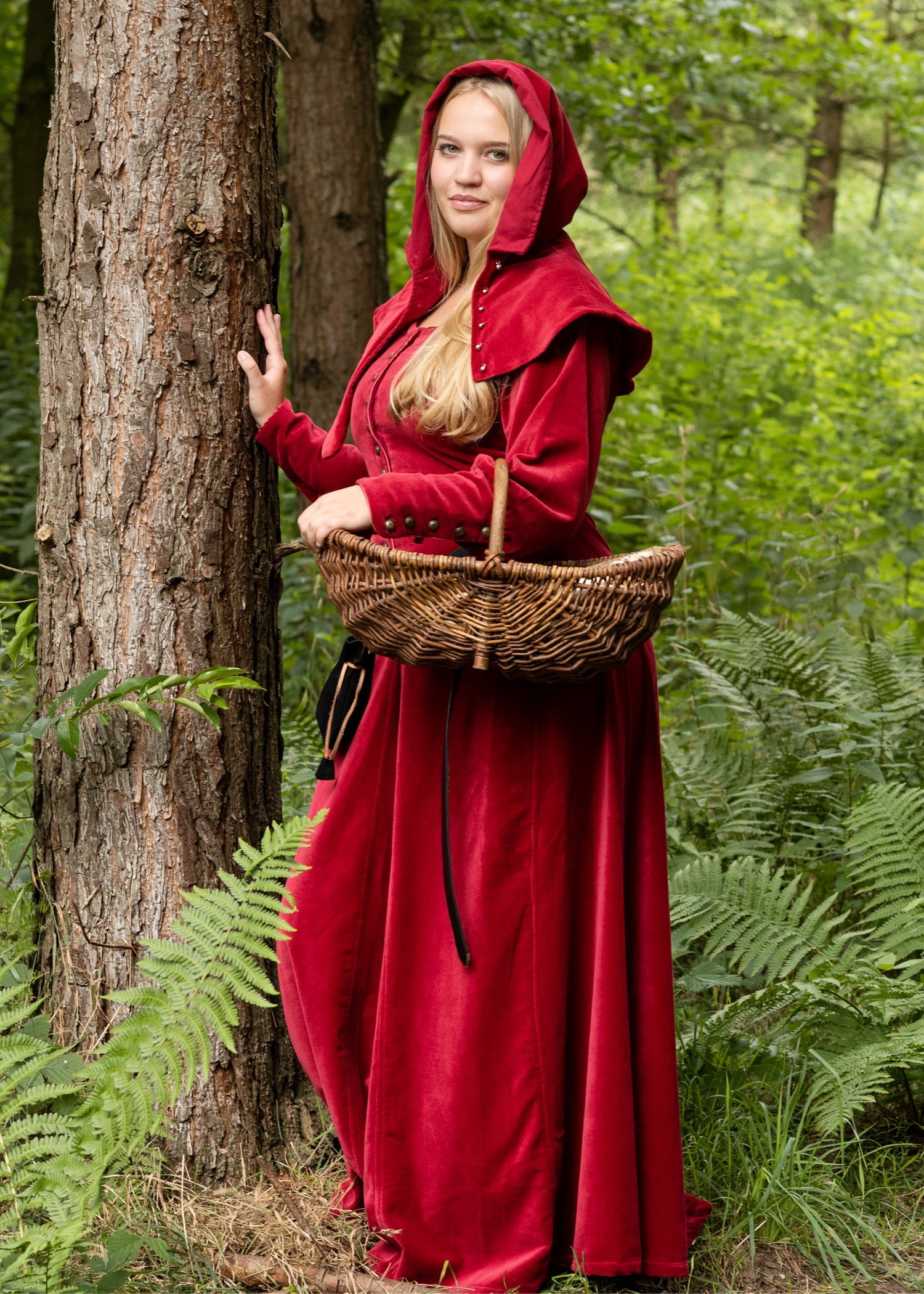 Imagen única de: Cotehardie Isabell De Terciopelo, Vestido Medieval, Rojo
