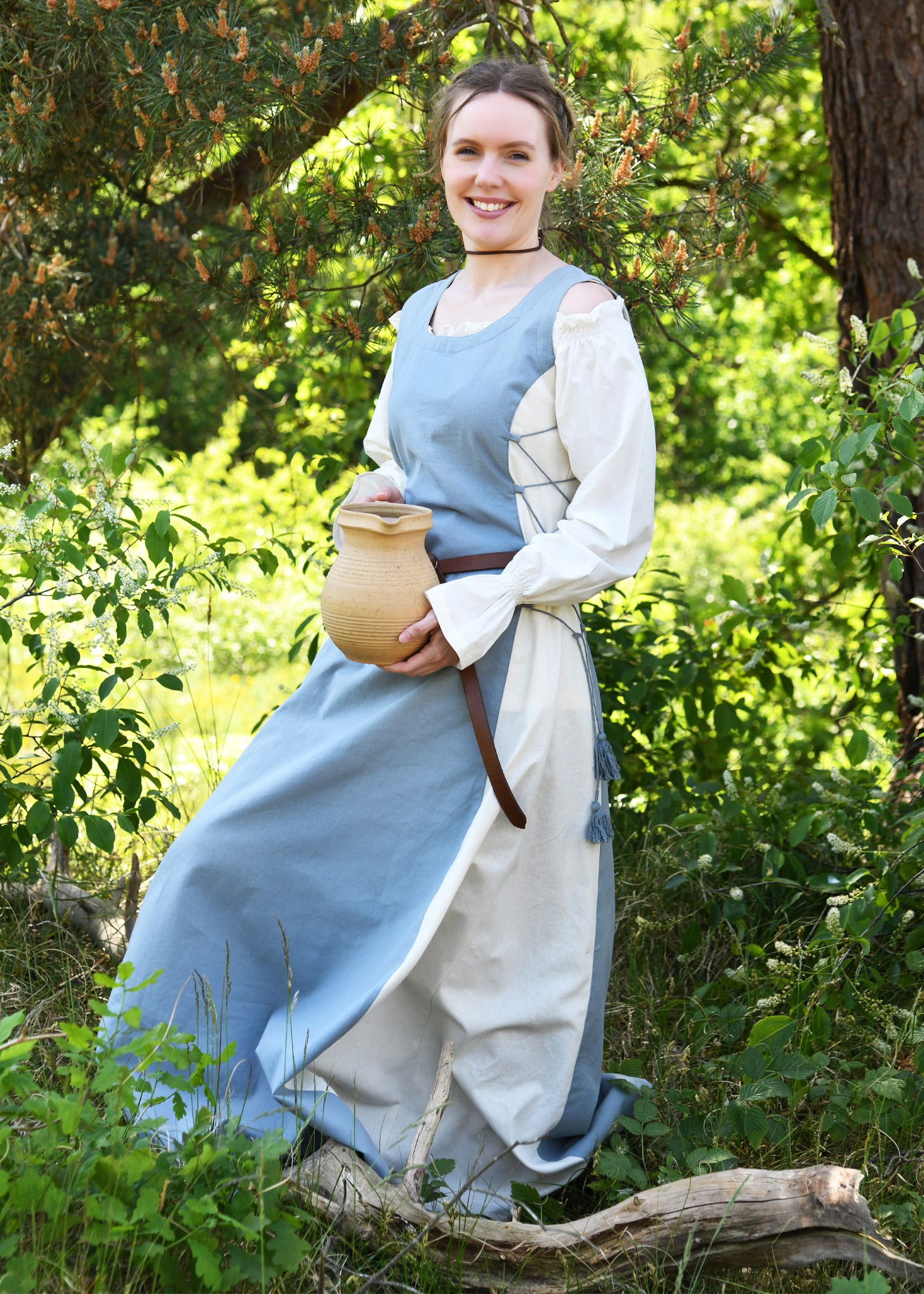 Imagen única de: Vestido Largo Sin Mangas Jarle, Vestido Estilo Pichi, Azul-gris/natural