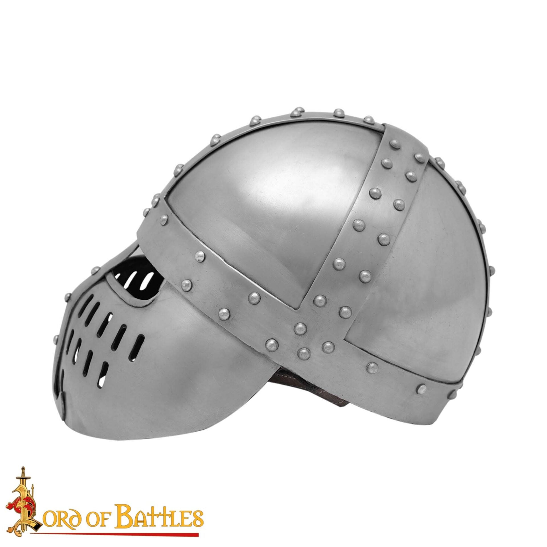 Imagen única de: Casco Normando Spangenhelm del Siglo Xii-xiii con Protector Facial - Armadura Medieval de Acero Dulce de Calibre 16