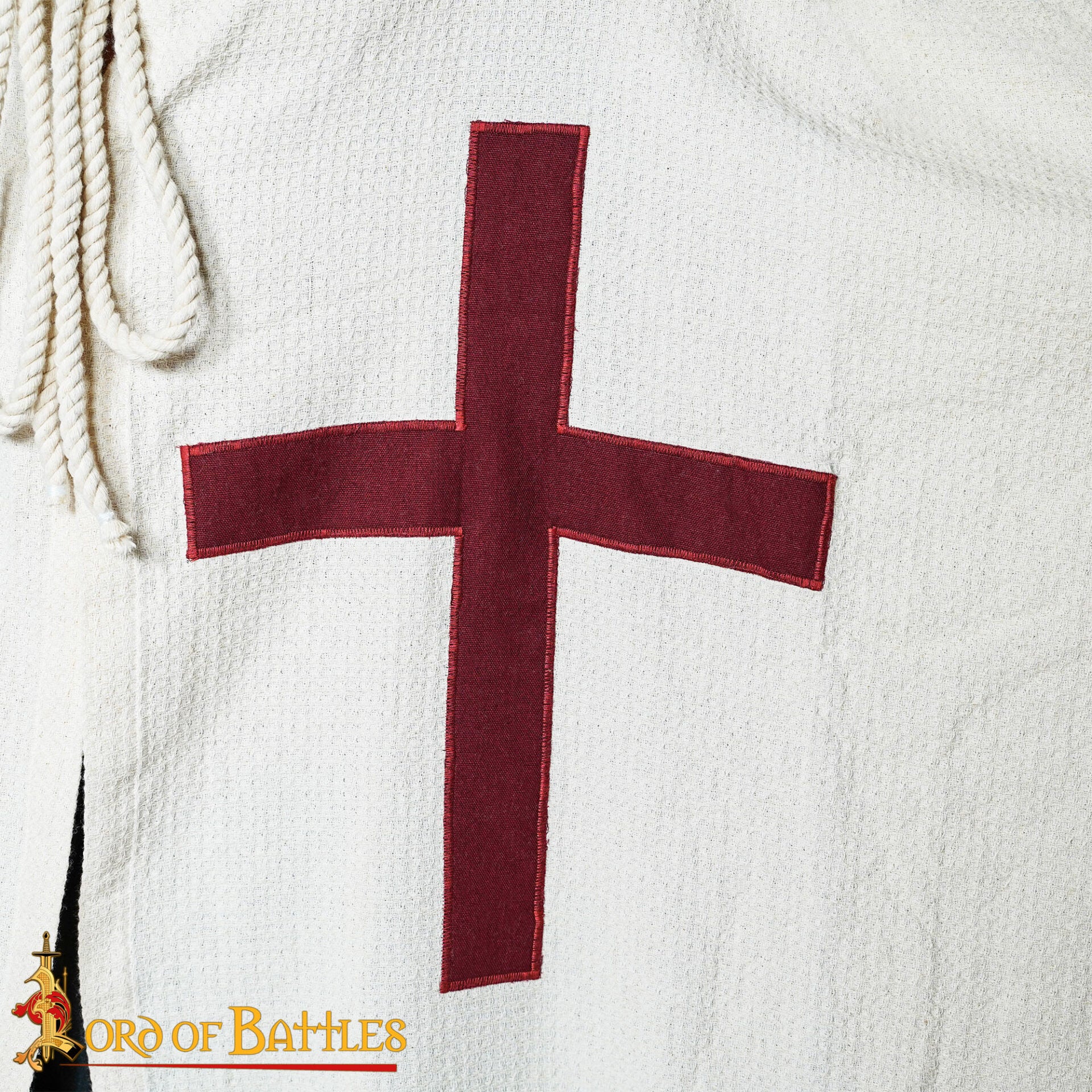 Imagen única de: Capa Cruzada Teutónica con Capucha - Capa de Algodón del Siglo Xiii con Emblema de Cruz