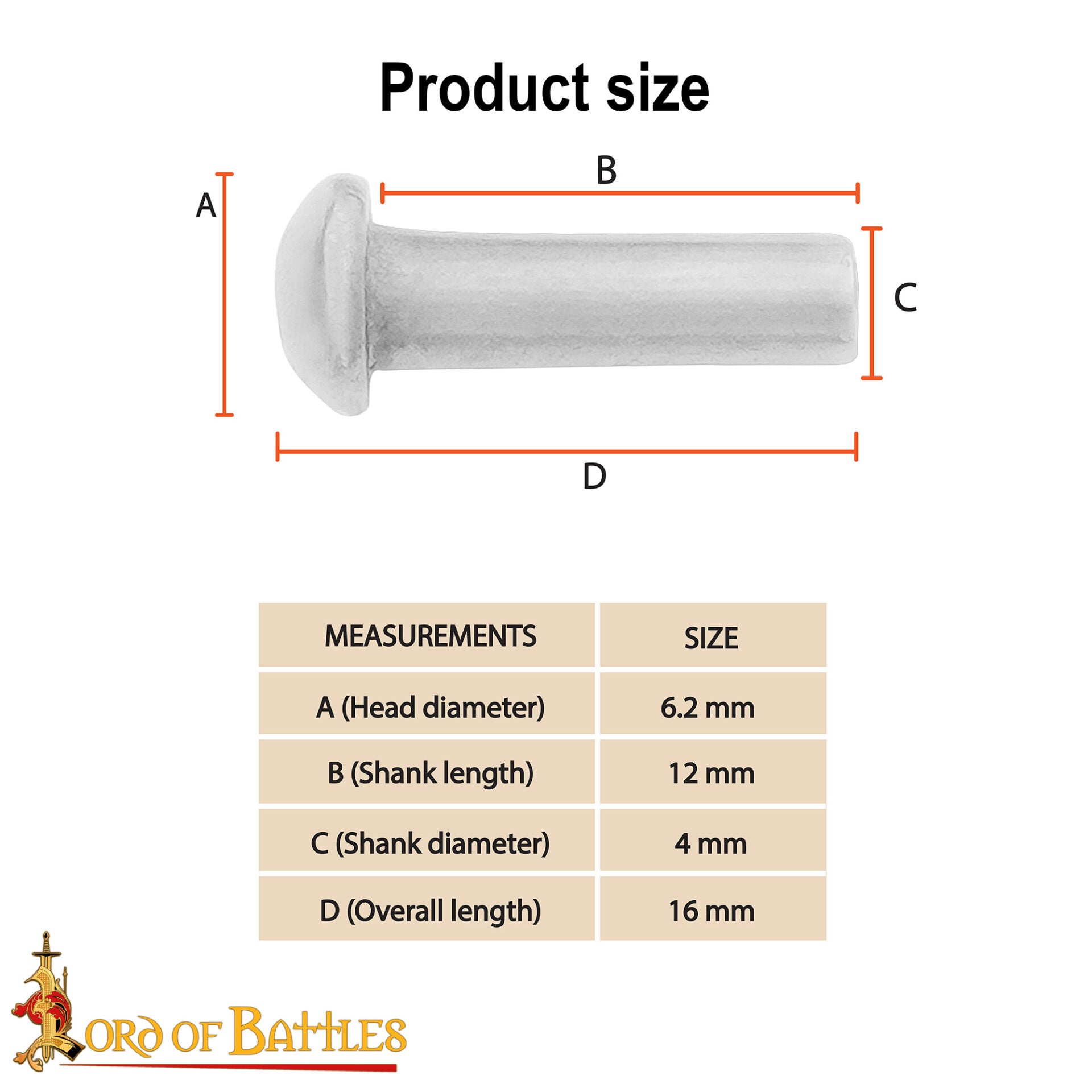 Imagen única de: Remaches de Cabeza de Seta - Juego de 25 Remaches de Cúpula para Armaduras y Marroquinería - 16 Mm de Longitud Total