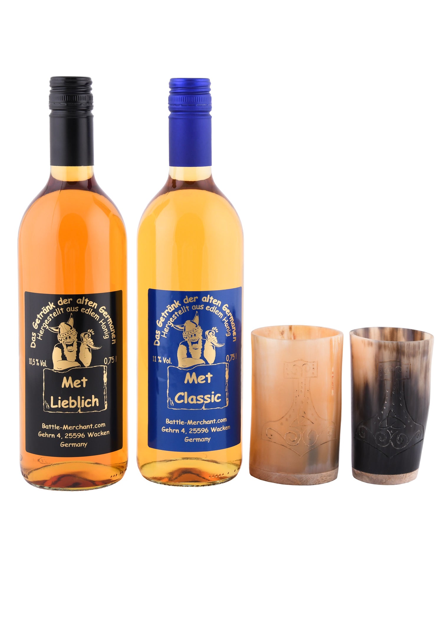 Imagen única de: Paquete Degustación De Hidromiel: 2 Botellas De Hidromiel + 2 Copas De Cuerno