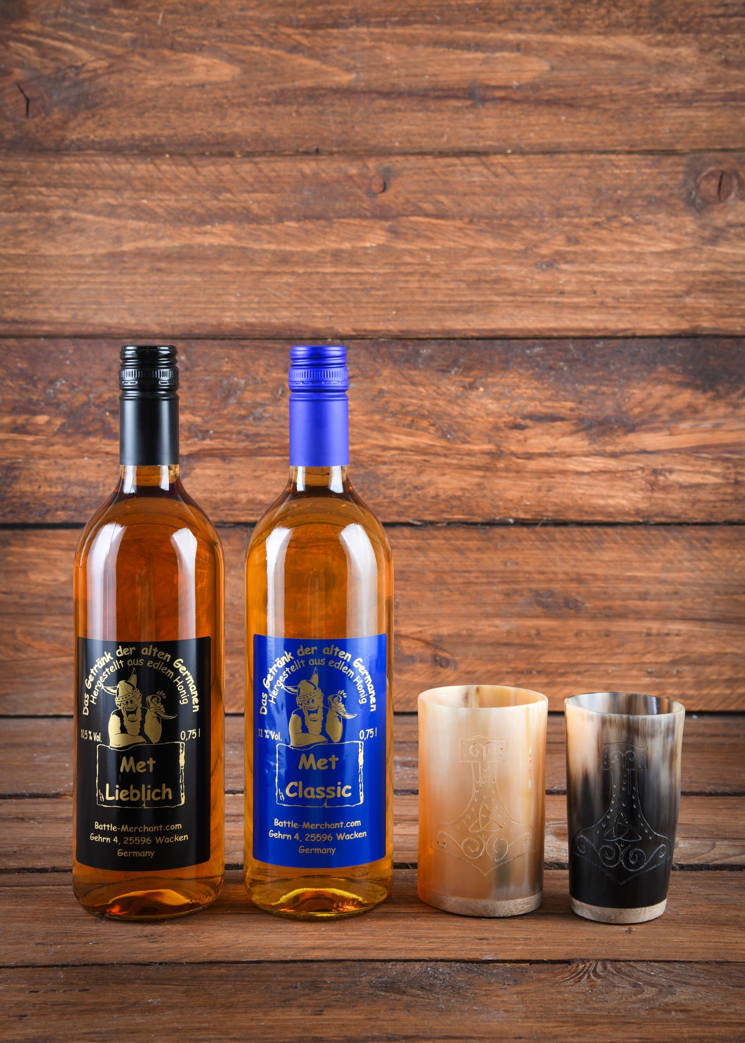 Imagen única de: Paquete Degustación De Hidromiel: 2 Botellas De Hidromiel + 2 Copas De Cuerno