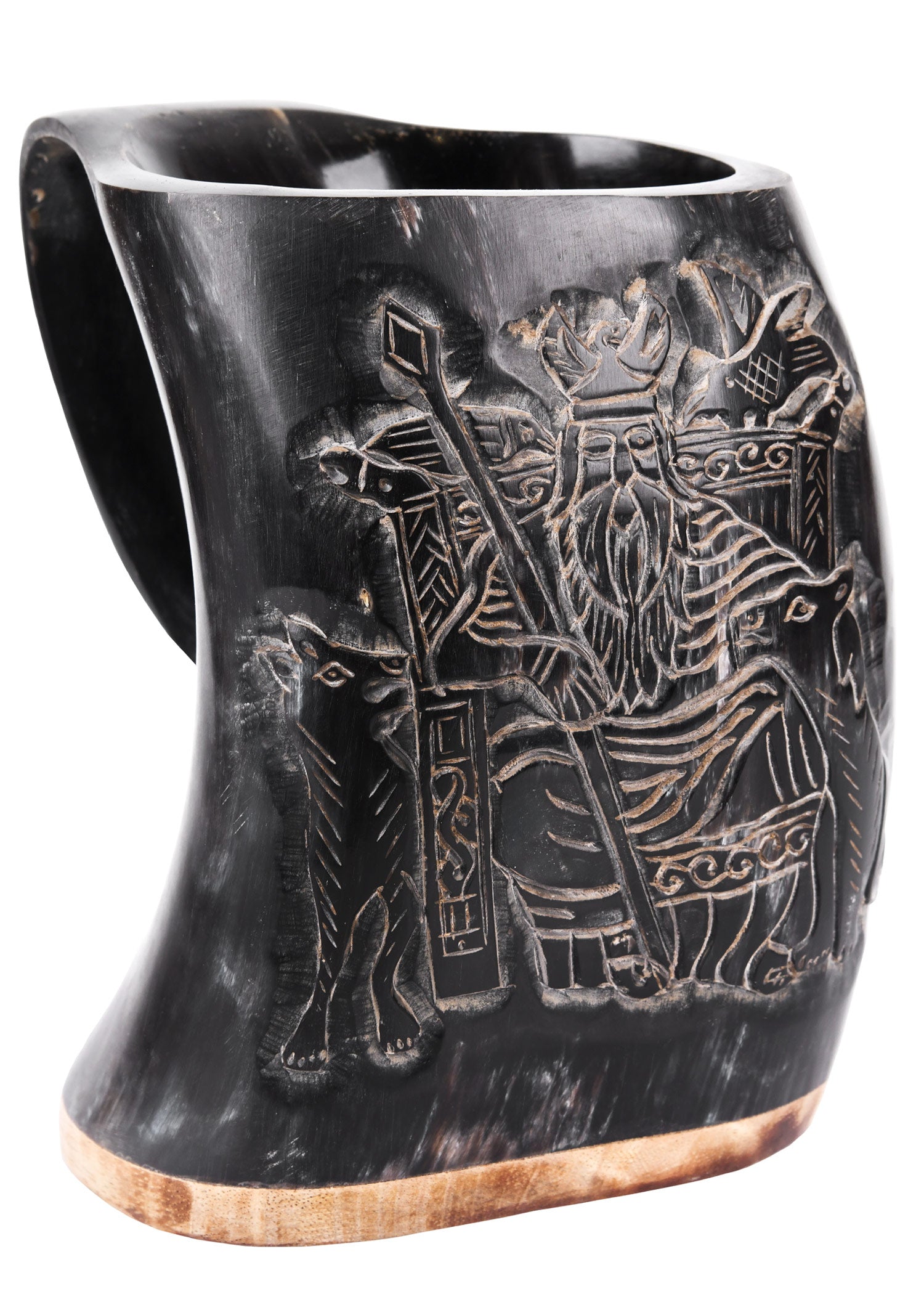 Imagen única de: Jarra De Cuerno Con Base De Madera Y Motivo De Odín