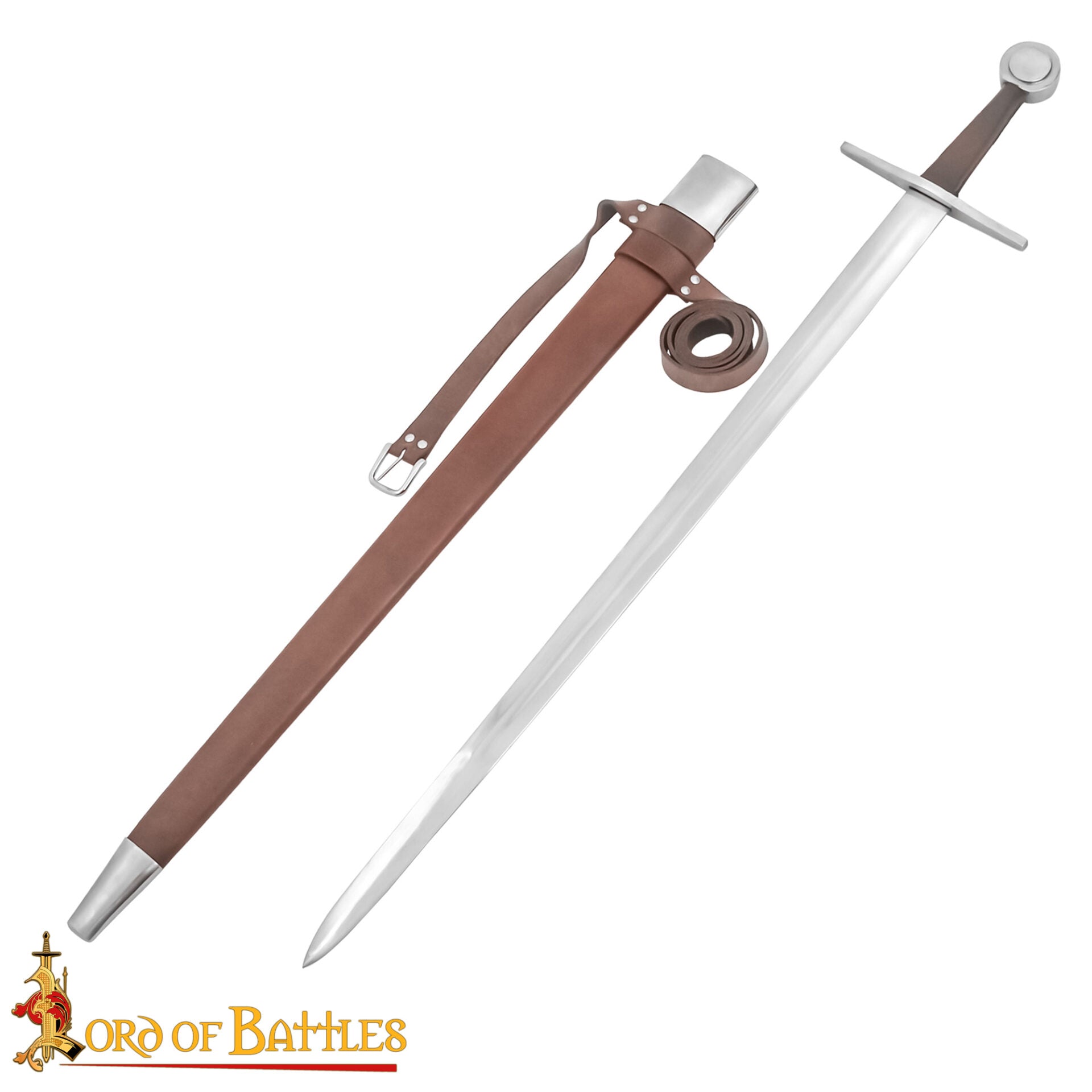 Imagen única de: Espada Medieval Normanda Forjada a Mano Tradicionalmente con Pomo de Rueda - Hoja Funcional con Vaina de Cuero