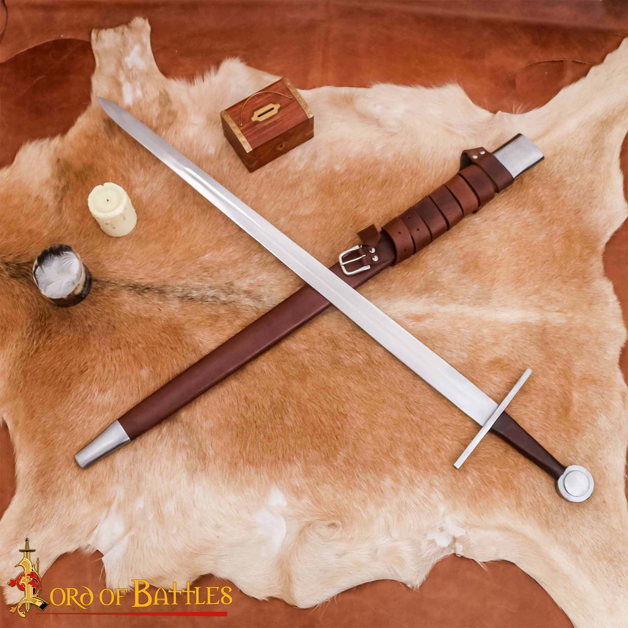Imagen única de: Espada Medieval Normanda Forjada a Mano Tradicionalmente con Pomo de Rueda - Hoja Funcional con Vaina de Cuero