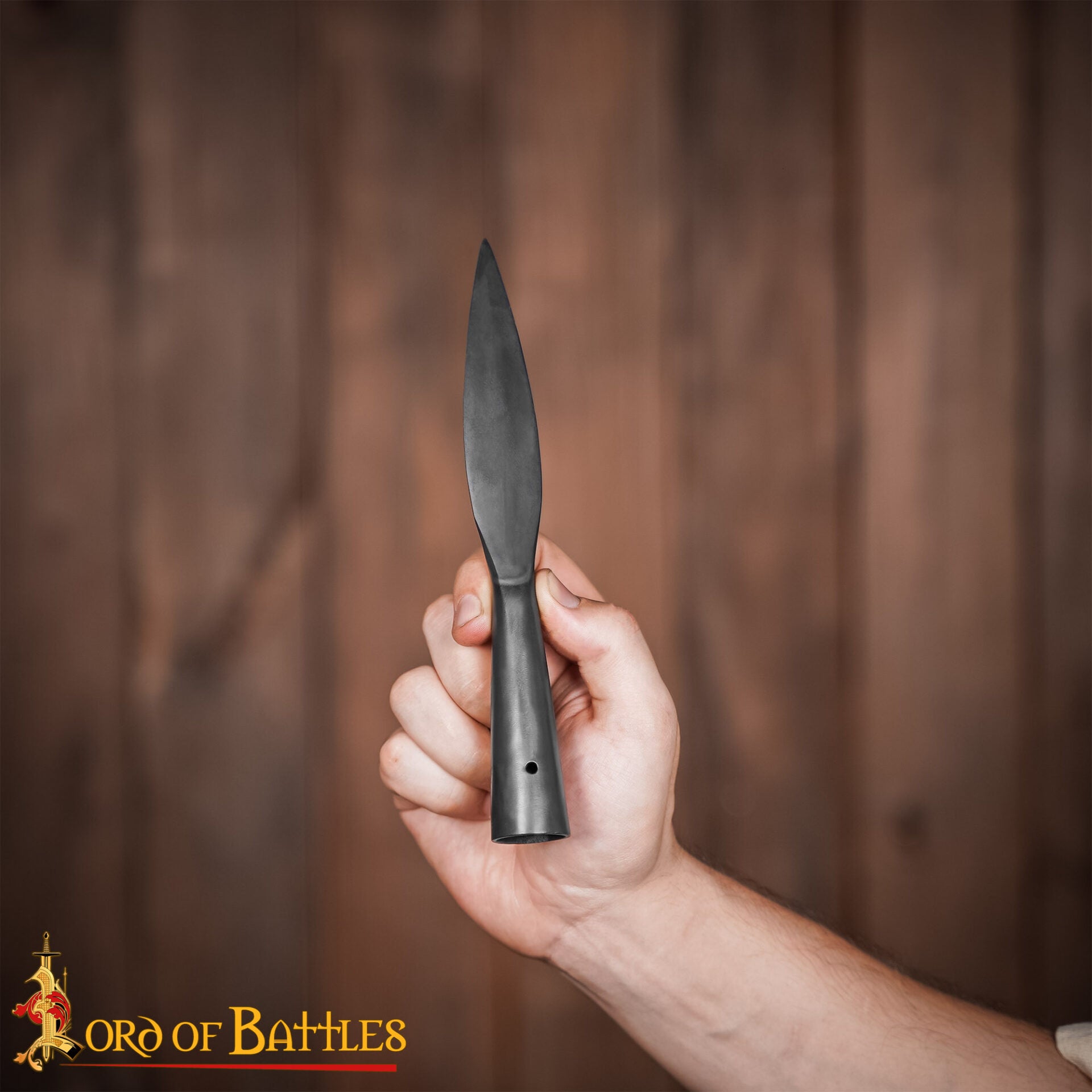 Imagen única de: Punta de Lanza Vikinga Medieval - Acero Al Carbono Forjado a Mano - Hoja Corta con Mango Cónico