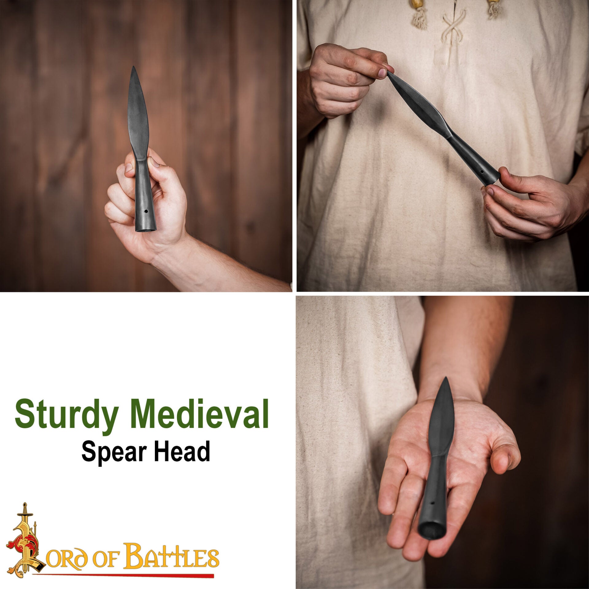Imagen única de: Punta de Lanza Vikinga Medieval - Acero Al Carbono Forjado a Mano - Hoja Corta con Mango Cónico