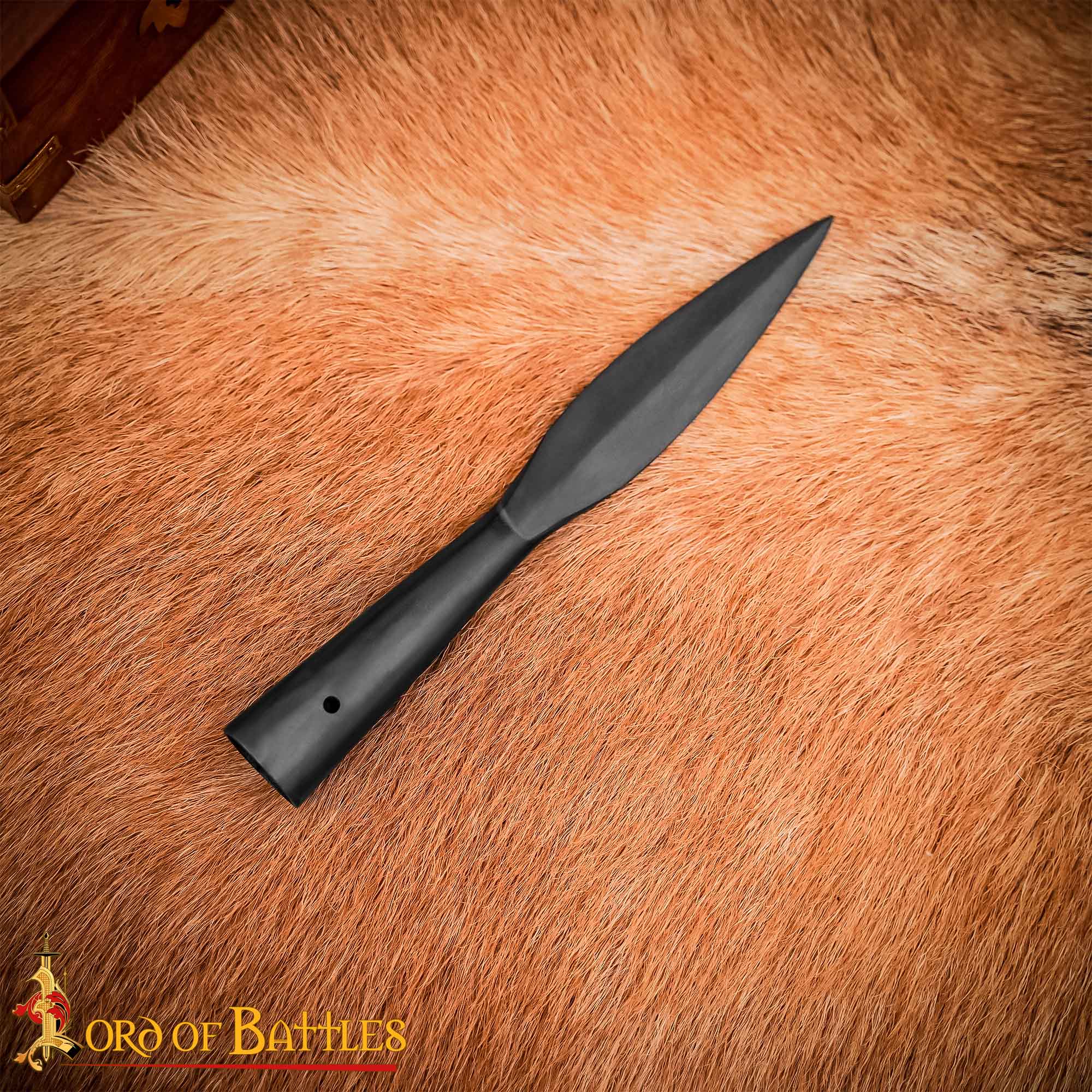 Imagen única de: Punta de Lanza Vikinga Medieval - Acero Al Carbono Forjado a Mano - Hoja Corta con Mango Cónico