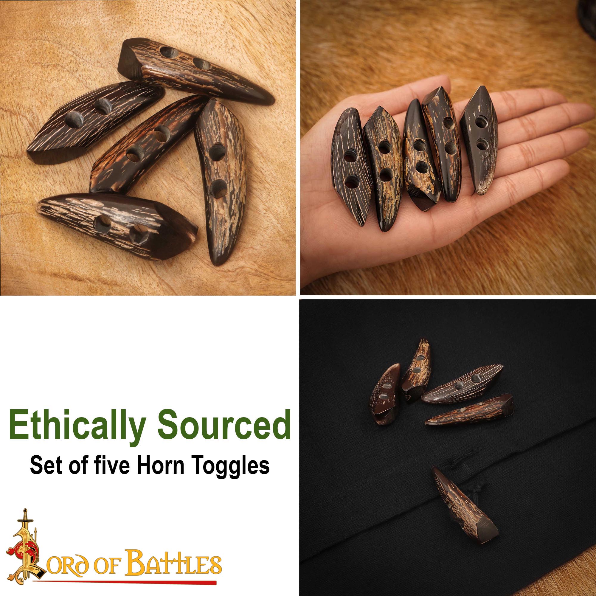 Imagen única de: Juego de Aldabas de Cuerno de Buey de Bordes Afilados - 5 Piezas - Cierres Artesanales de 2 Pulgadas con Acabado Rugoso Natural