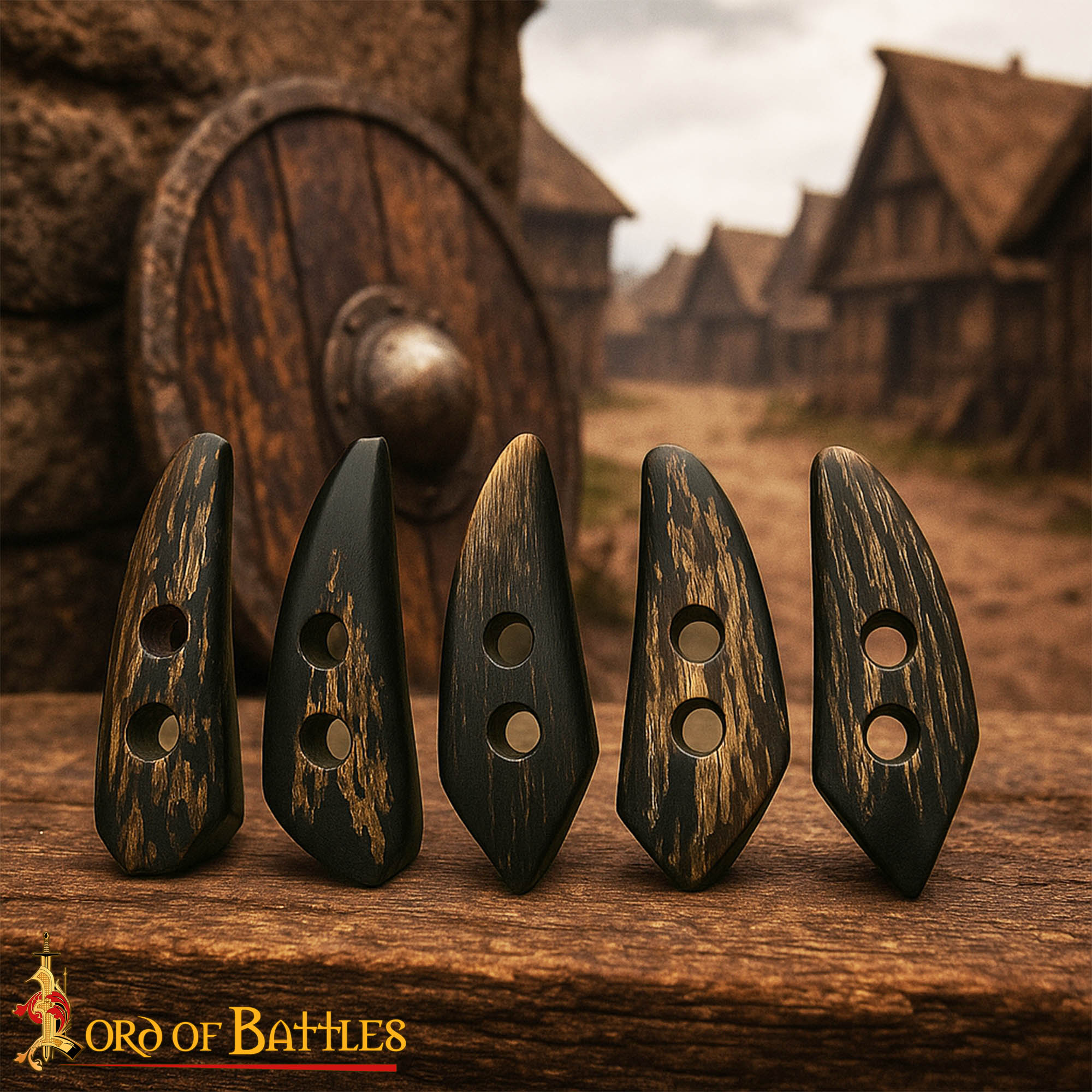 Imagen única de: Juego de Aldabas de Cuerno de Buey de Bordes Afilados - 5 Piezas - Cierres Artesanales de 2 Pulgadas con Acabado Rugoso Natural