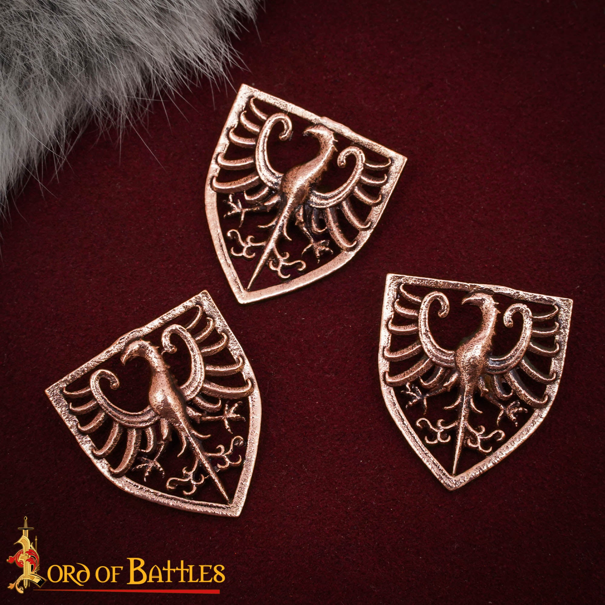 Imagen única de: Juego de 3 Monturas de Águila Heráldica de Bronce del Siglo Xiii | Acentos Medievales Fundidos a la Cera Perdida