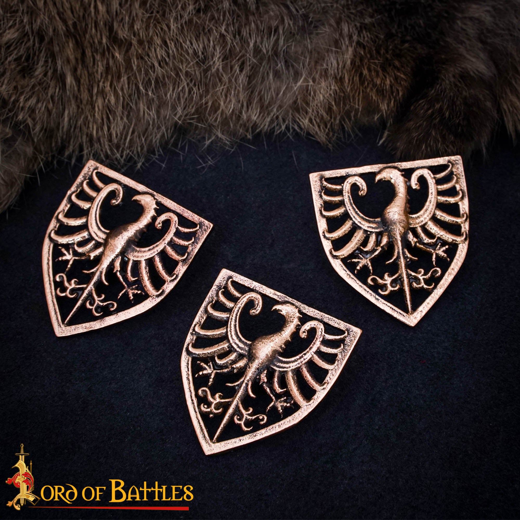 Imagen única de: Juego de 3 Monturas de Águila Heráldica de Bronce del Siglo Xiii | Acentos Medievales Fundidos a la Cera Perdida