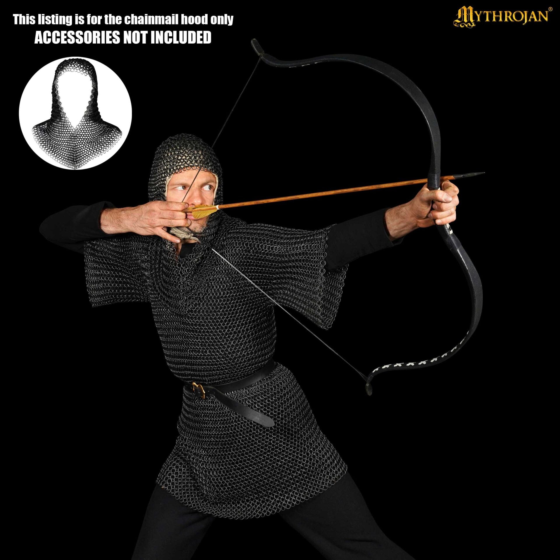 Imagen única de: Cofia Medieval de Cota de Malla - Anillas de Acero Dulce Conificado - Acabado Ennegrecido - 10 Mm 16 Galgas - Grande