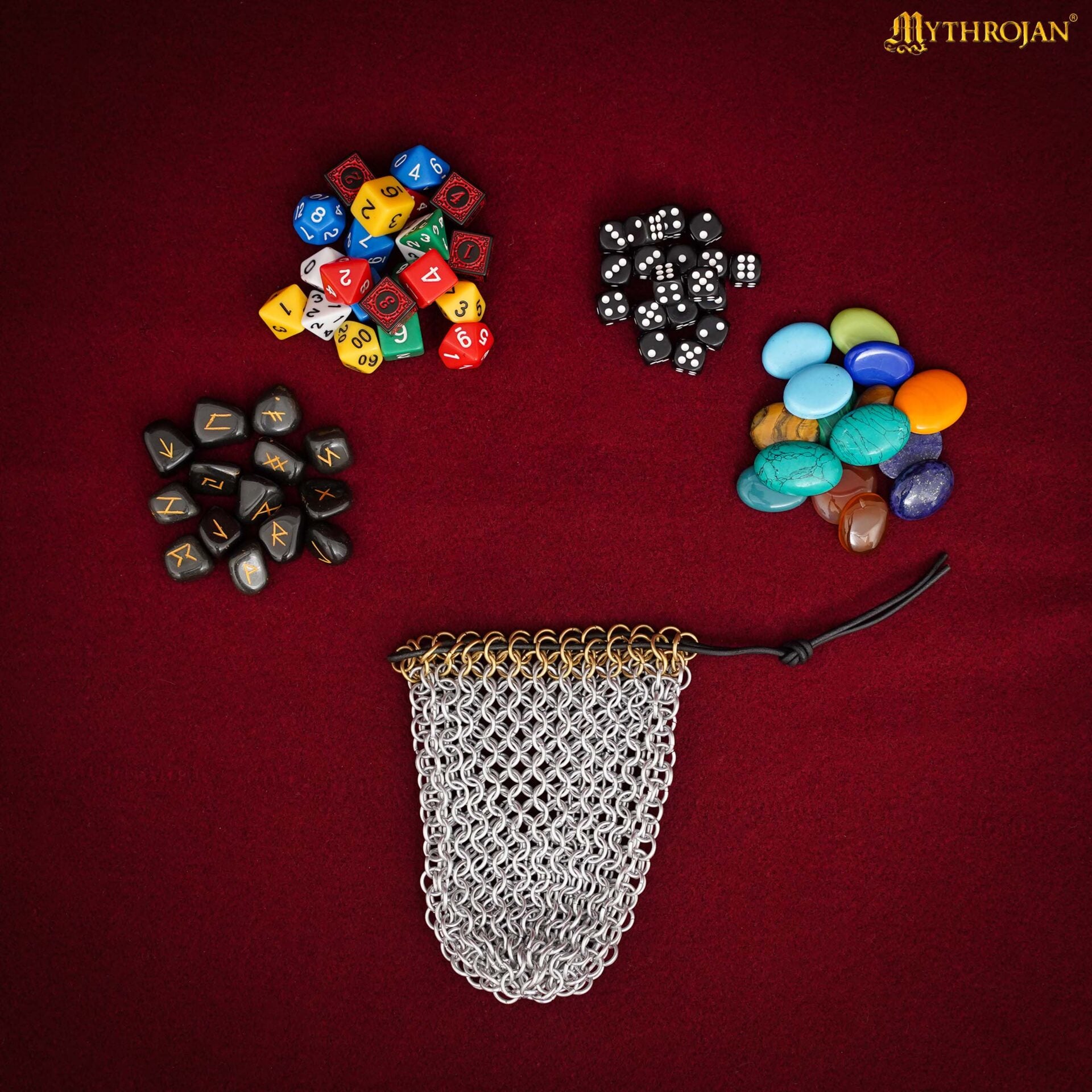 Imagen única de: Bolsa de Dados de Cota de Malla Mythrojan - 8 Mm, Calibre 16 - Bolsa de Cordón de Aluminio Anodizado para Dnd, Larp y Juegos Medievales