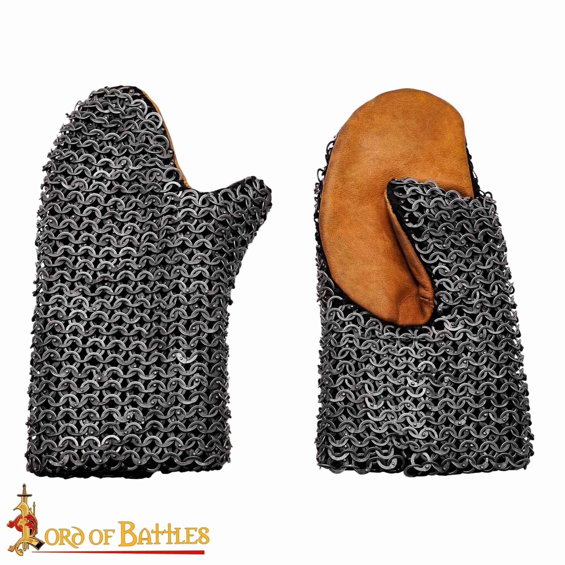 Imagen única de: Manoplas Medievales de Cota de Malla Acolchada - Acero Dulce Anillo Plano Redondo Remachado - 9mm 17 Gauge