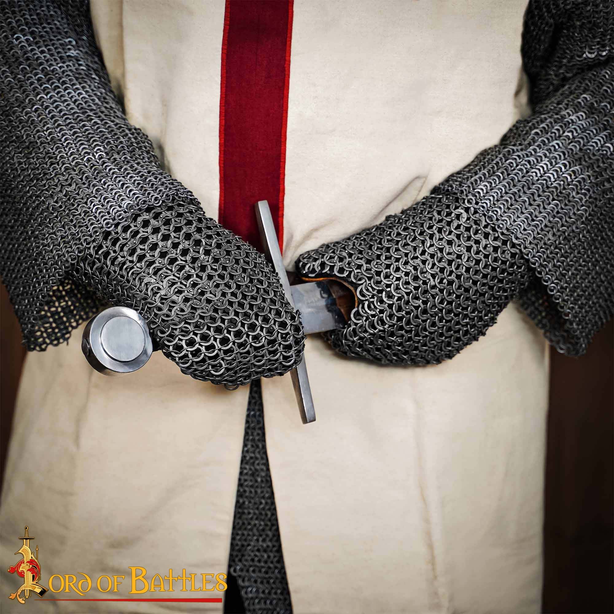 Imagen única de: Manoplas Medievales de Cota de Malla Acolchada - Acero Dulce Anillo Plano Redondo Remachado - 9mm 17 Gauge