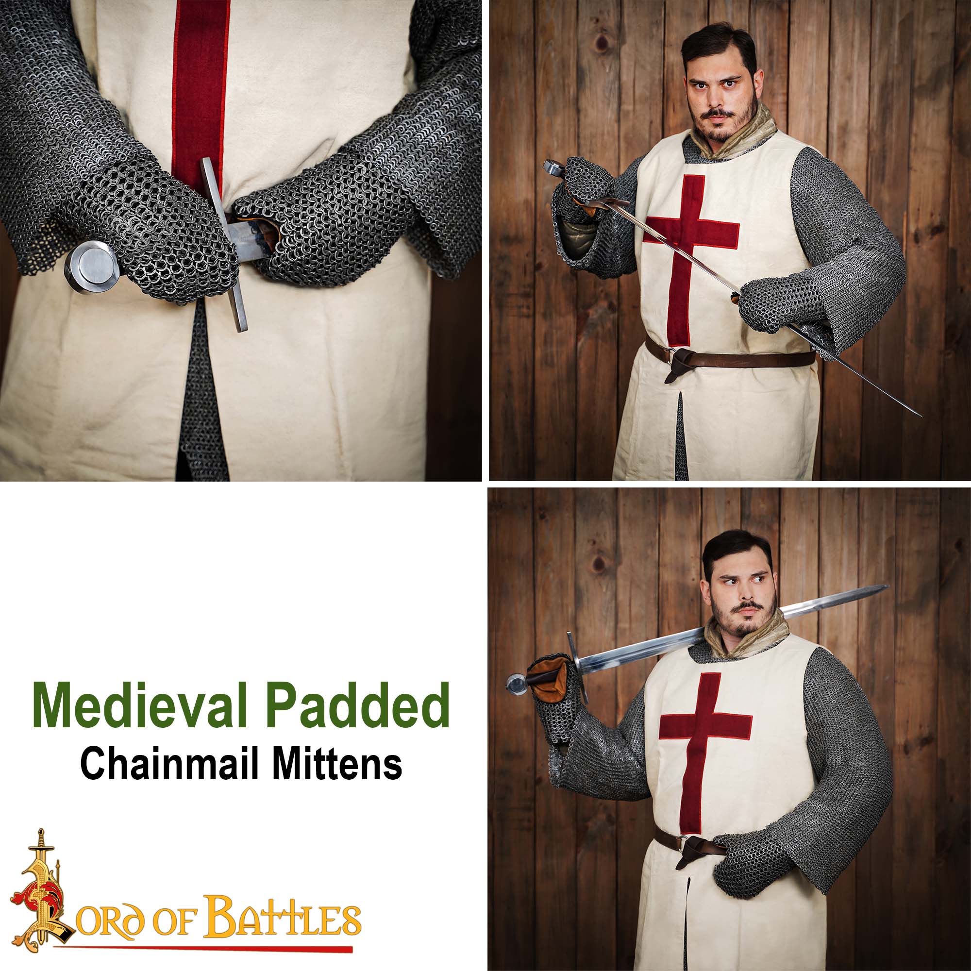 Imagen única de: Manoplas Medievales de Cota de Malla Acolchada - Acero Dulce Anillo Plano Redondo Remachado - 9mm 17 Gauge