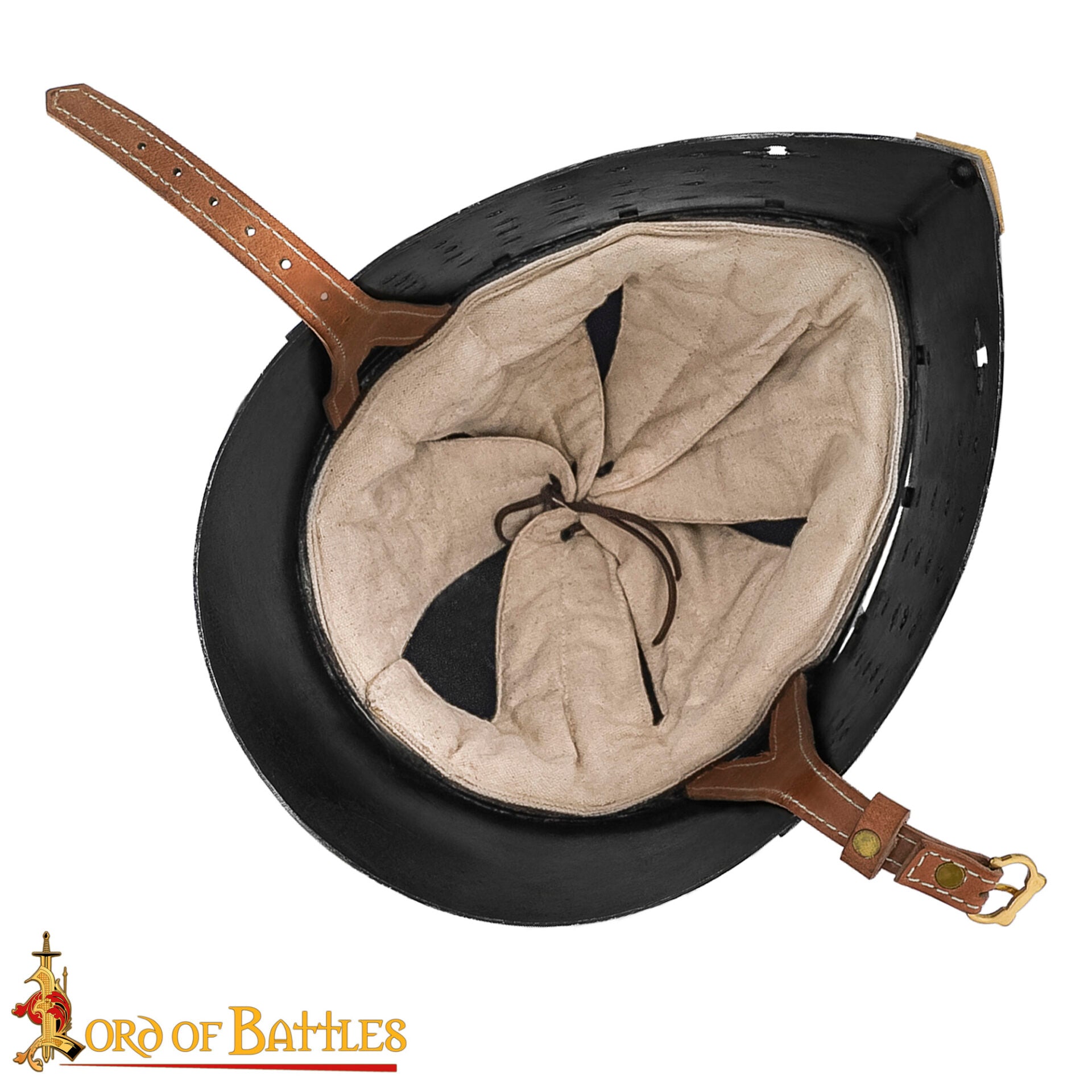 Imagen única de: Crusader Knight Pot Helm Battle Ready con Cruz de Latón - Casco de Acero de Calibre 16