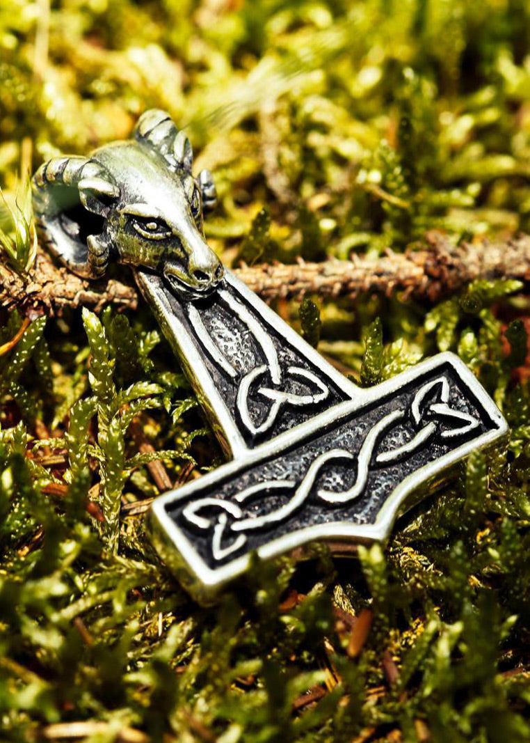 Imagen única de: Martillo De Thor Grande Con Cabeza De Carnero, Plateado