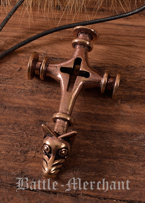 Imagen única de: Gran Martillo De Thor Con Cabeza De Lobo De Bronce