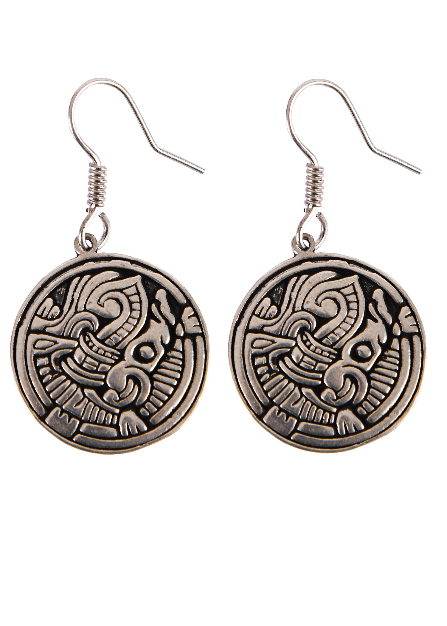 Imagen única de: Pendientes Vikingos Con Apasionante Motivo Animal, Par, Latón Plateado