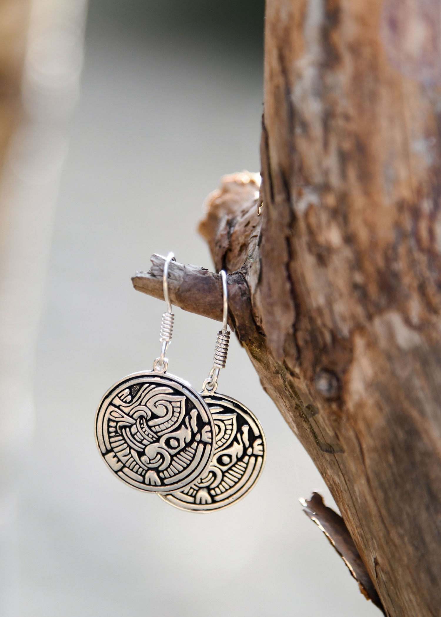 Imagen única de: Pendientes Vikingos Con Apasionante Motivo Animal, Par, Latón Plateado