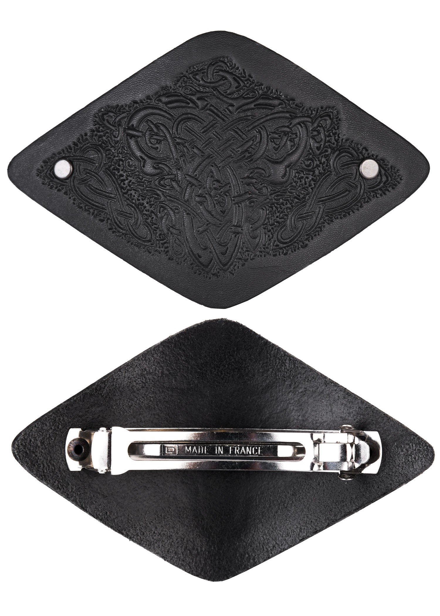 Imagen única de: Pasador Pequeño De Cuero Con Motivo Celta Y Clip De Metal