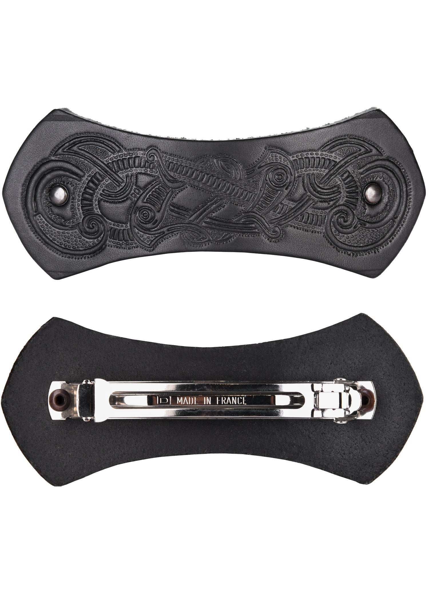 Imagen única de: Pasador De Pelo De Cuero En Forma De Barra Con Motivo Vikingo Y Clip De Metal