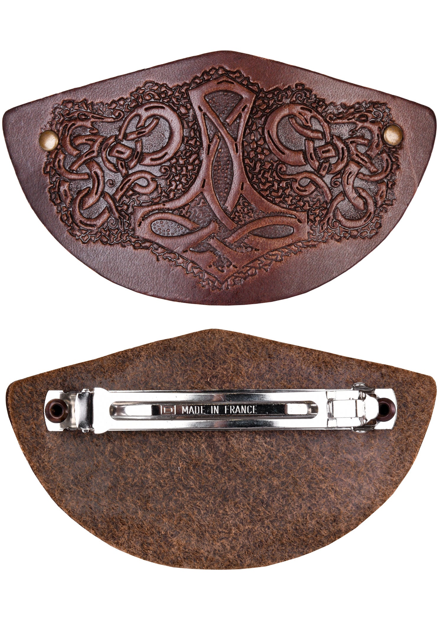 Imagen única de: Pasador De Pelo De Cuero Con Relieve Del Martillo De Thor Y Clip De Metal