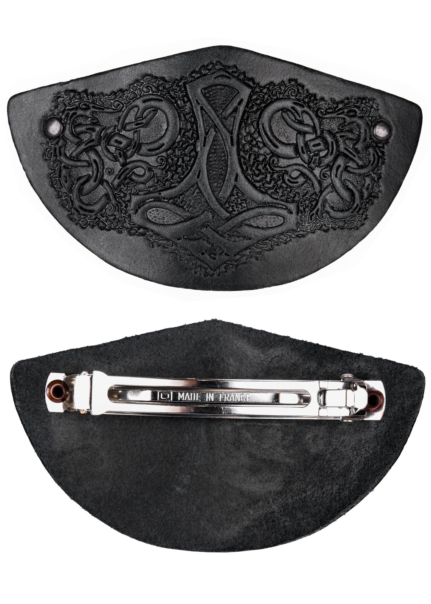 Imagen única de: Pasador De Pelo De Cuero Con Relieve Del Martillo De Thor Y Clip De Metal