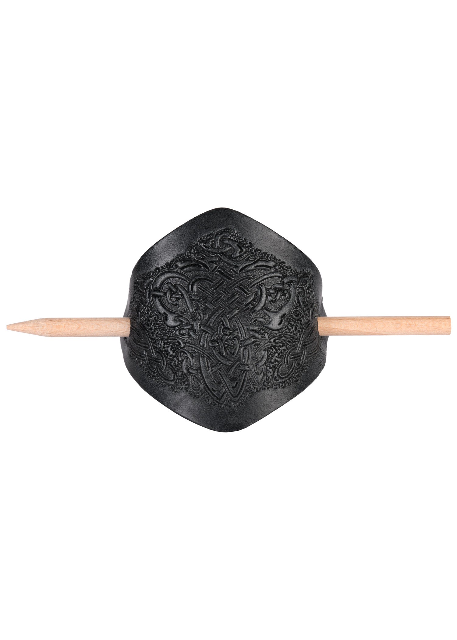 Imagen única de: Pasador De Pelo Pequeño De Cuero Con Motivo Celta Y Pasador De Madera