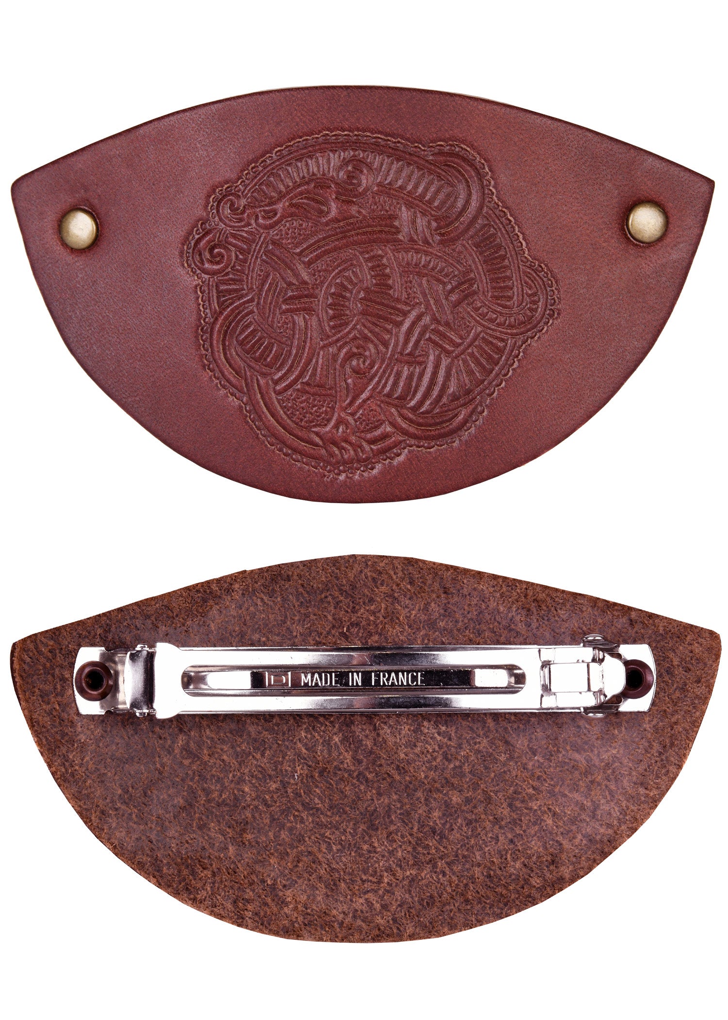 Imagen única de: Pasador Pequeño De Cuero Con Motivo Vikingo Y Clip De Metal