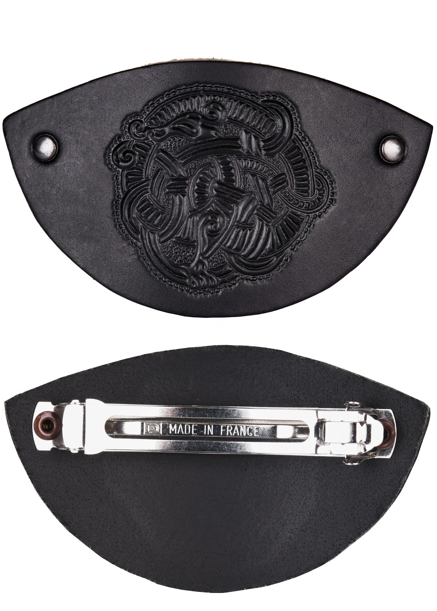 Imagen única de: Pasador Pequeño De Cuero Con Motivo Vikingo Y Clip De Metal