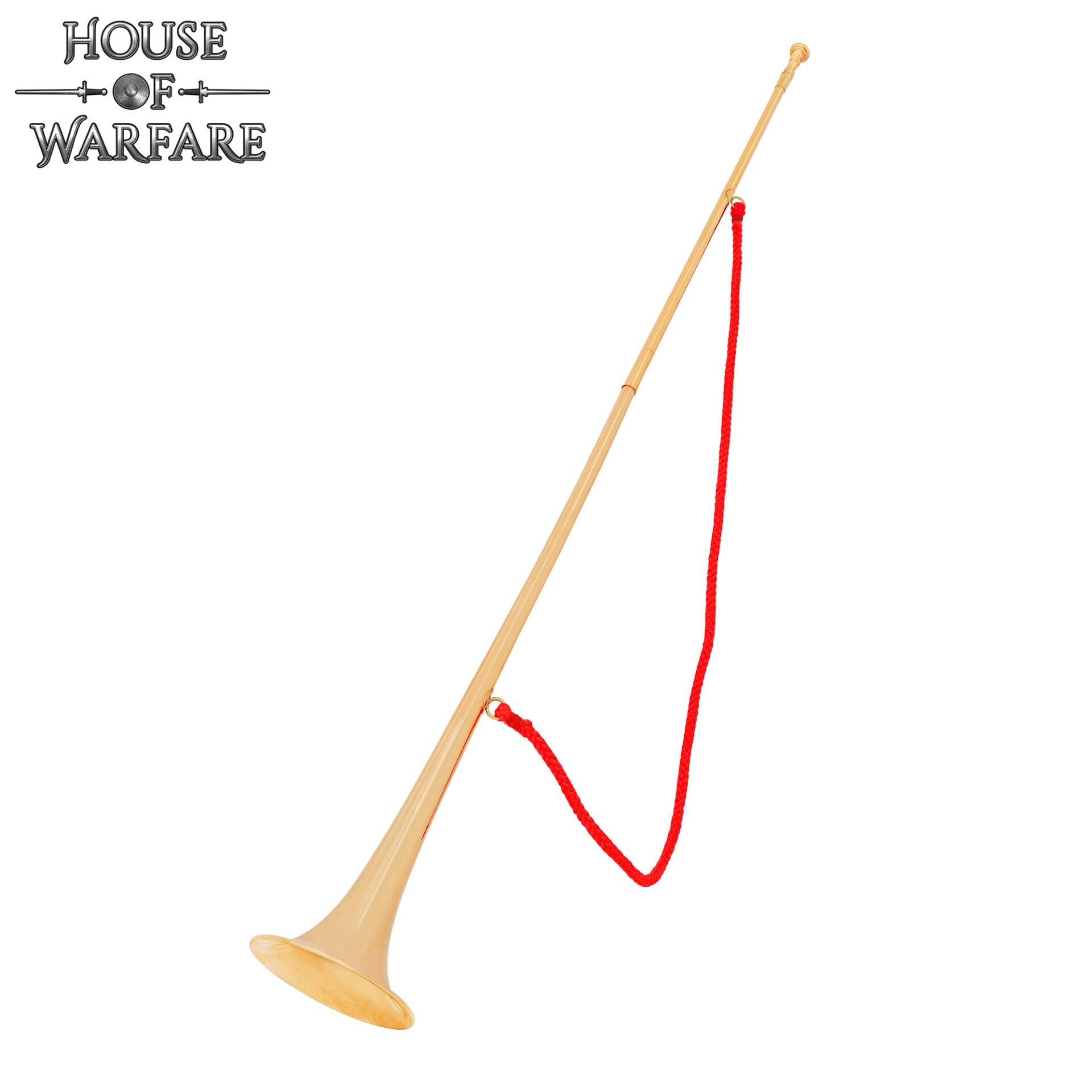 Imagen única de: Trompeta Heráldica Medieval de Latón - Corneta Pulida de 50 Pulgadas con Cordón Rojo