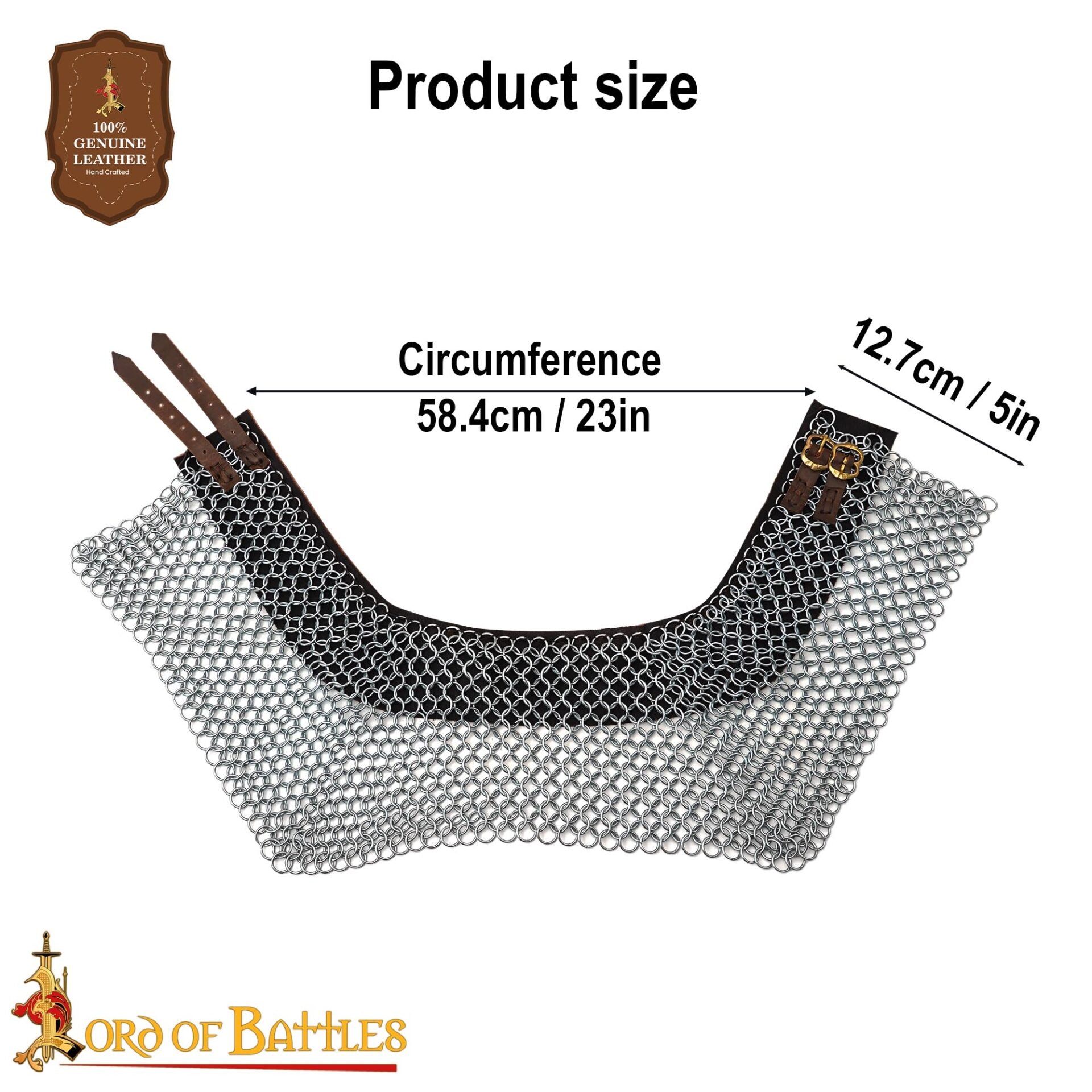 Imagen única de: Cota de Malla Medieval - Anillos de Alta Resistencia a la Tracción con Adornos de Cuero - 9mm 16 Gauge Protección para el Cuello