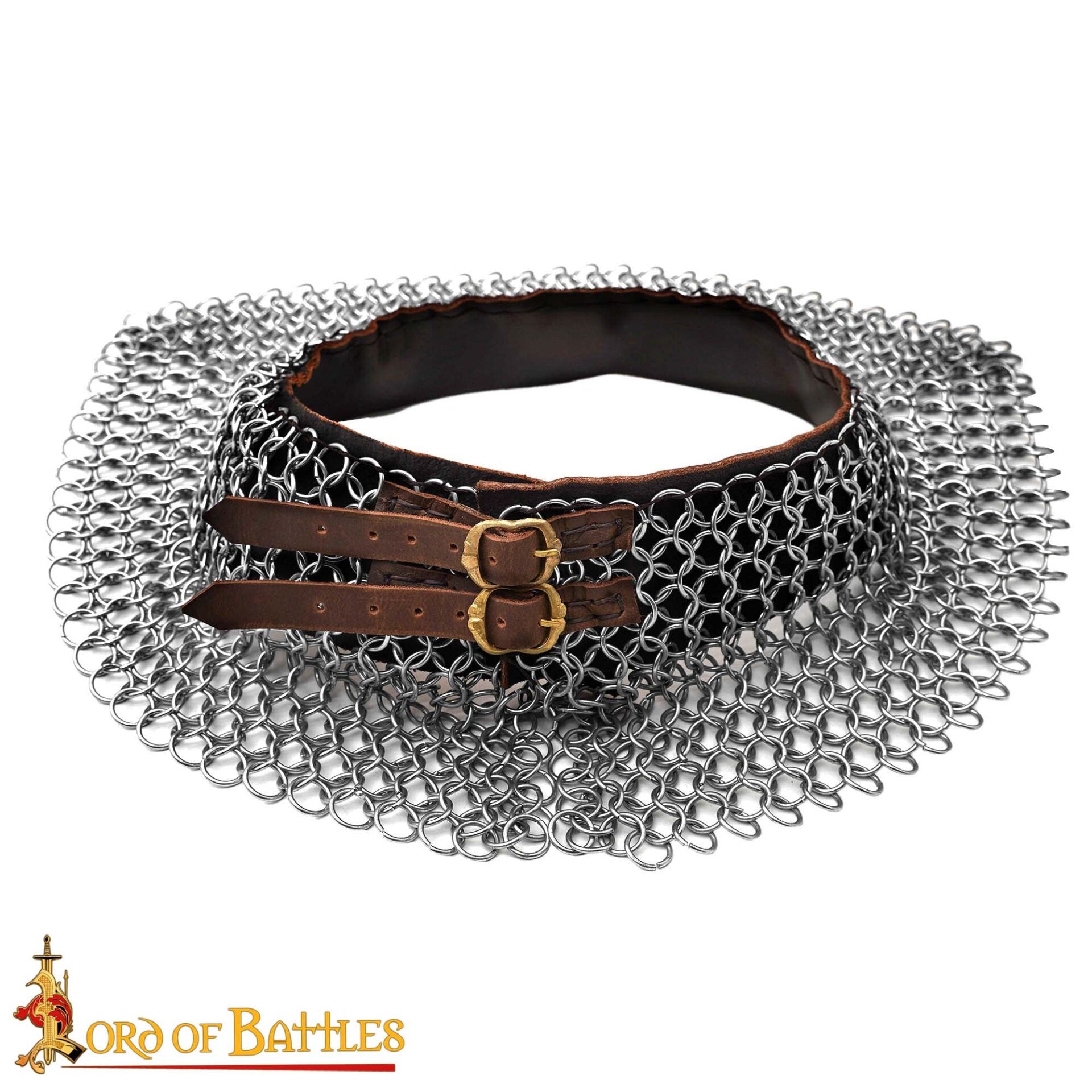 Imagen única de: Cota de Malla Medieval - Anillos de Alta Resistencia a la Tracción con Adornos de Cuero - 9mm 16 Gauge Protección para el Cuello